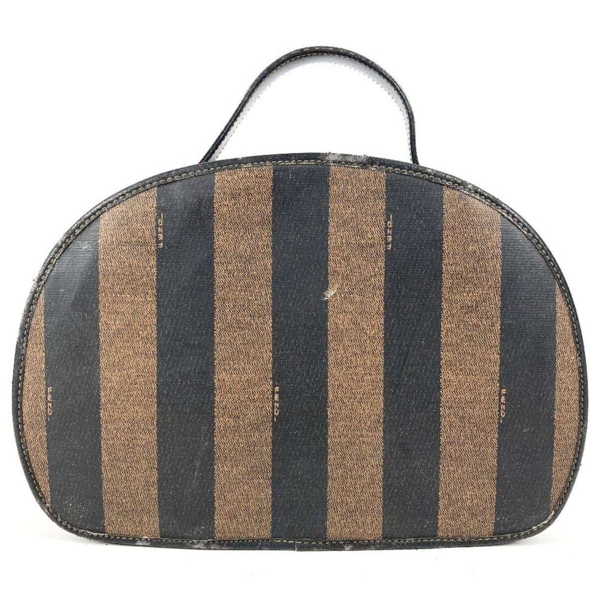 Fendi Pequin Black Khaki Pvc Leather Handbag Vanity Bag (Pre-Owned)