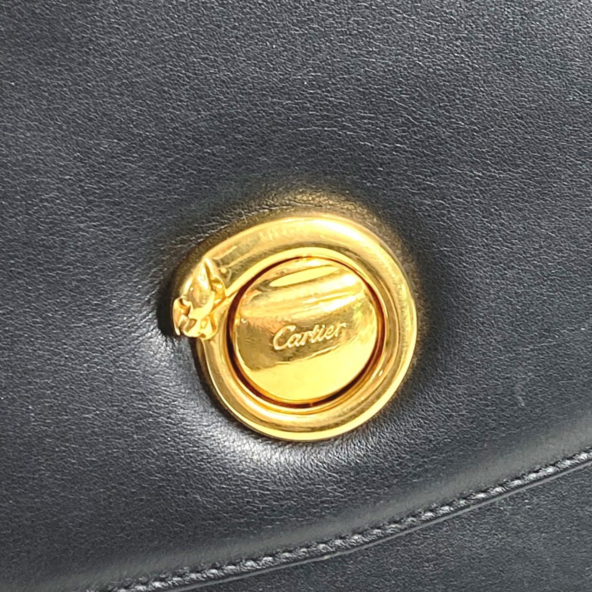 Cartier Panthère Black Leather Handbag Tote Bag (Pre-Owned)