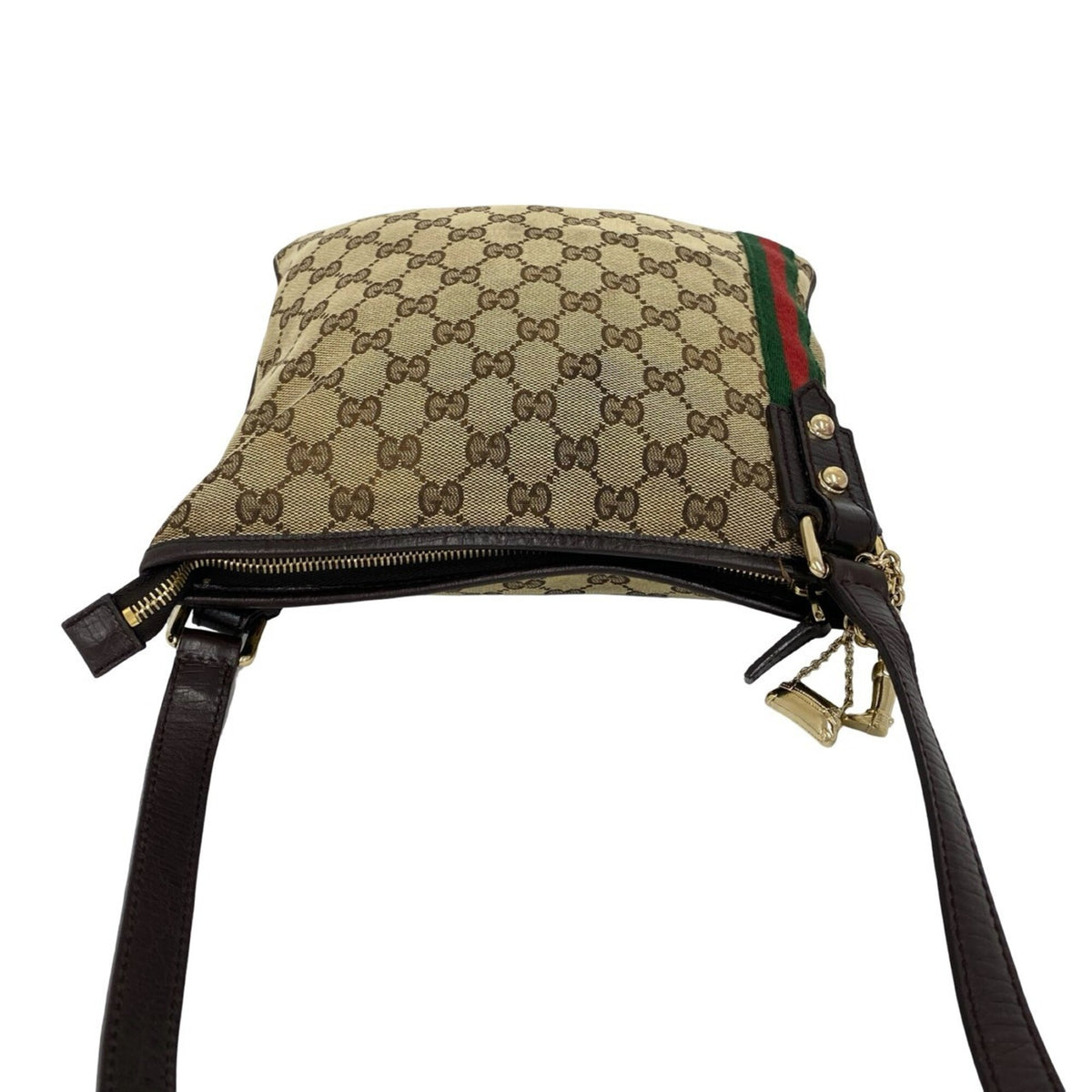 Gucci Brown Green Red Color Canvas Leather Pochette Shoulder Bag (Pre-Owned)