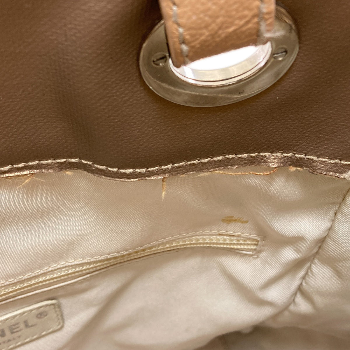 Chanel Gold Canvas Leather Tote Bag (Pre-Owned)