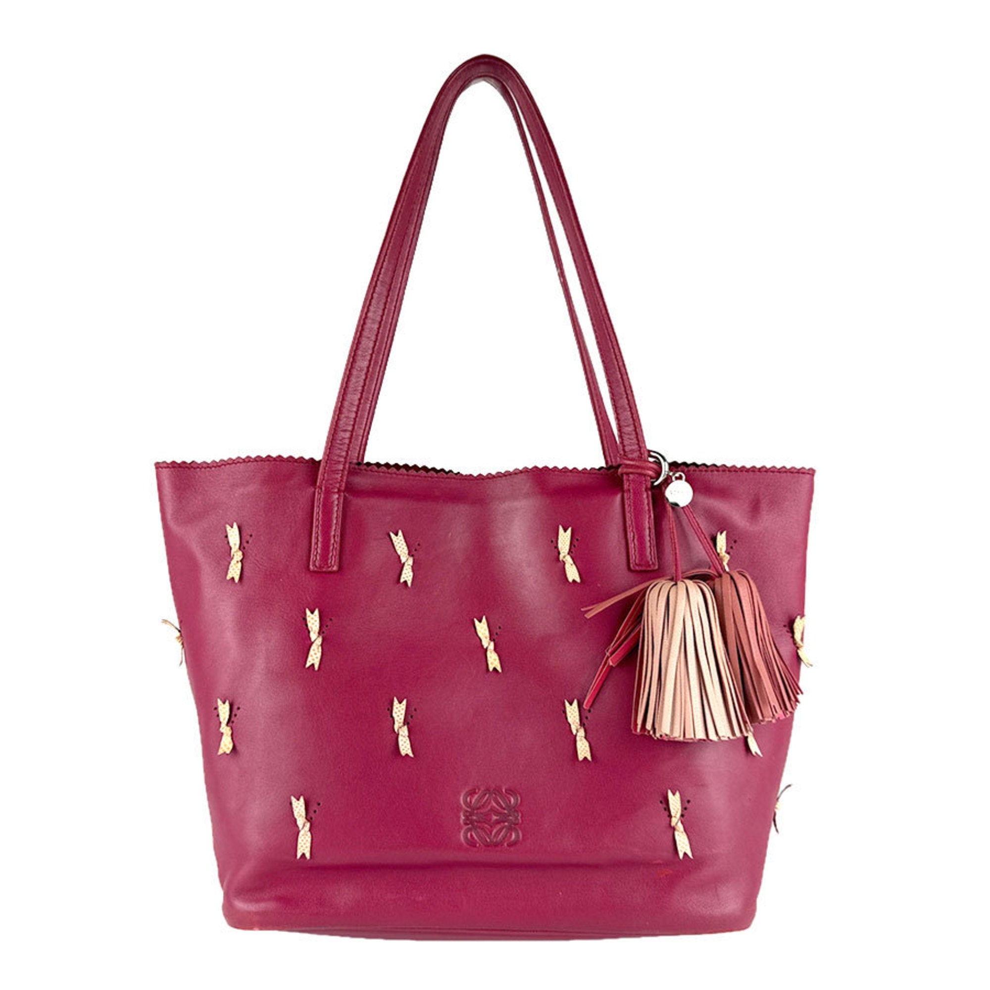 Loewe Red Color Wine Leather Handbag Tote Bag (Pre-Owned)