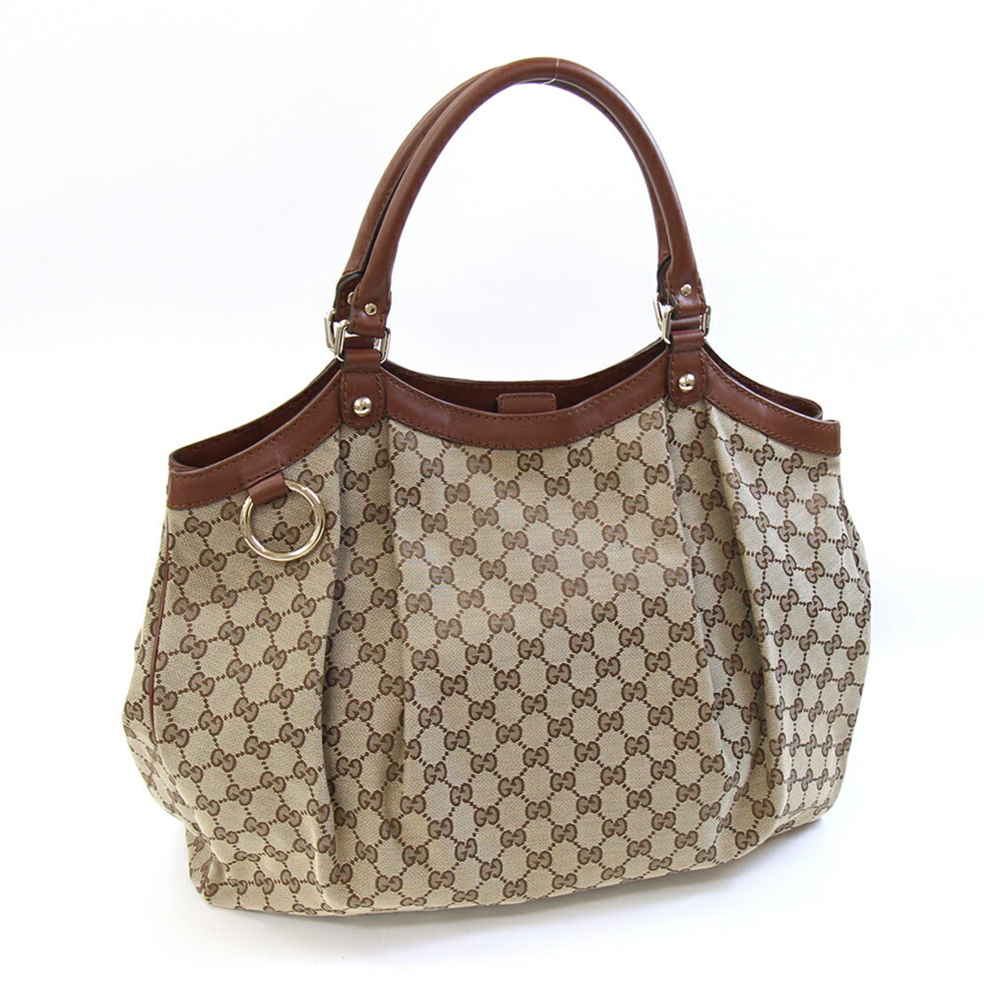 Gucci Sukey Beige Brown Canvas Leather Tote Bag (Pre-Owned)