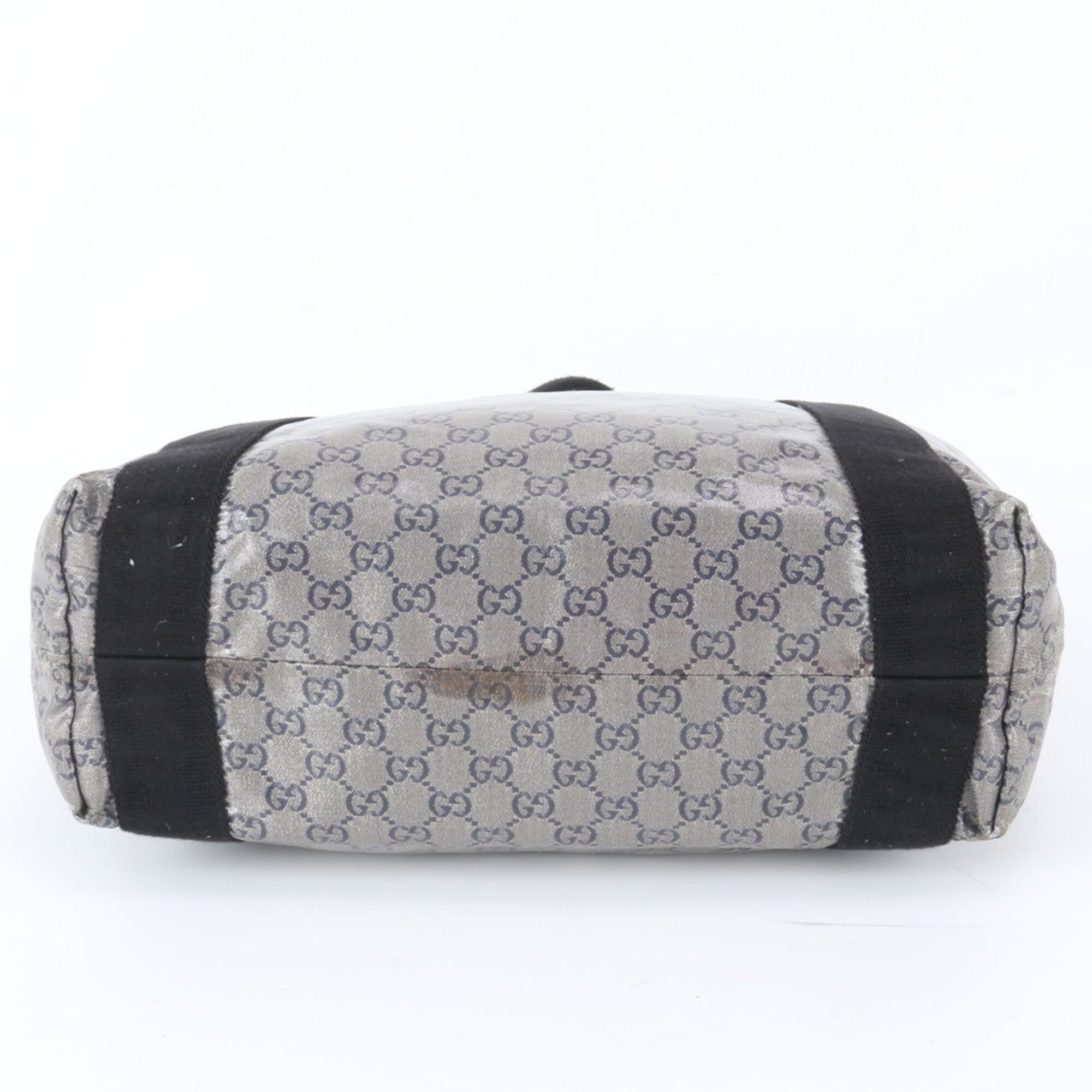 Gucci Black Navy Silver Leather Coated Canvas Handbag Shoulder Bag Tote Bag (Pre-Owned)