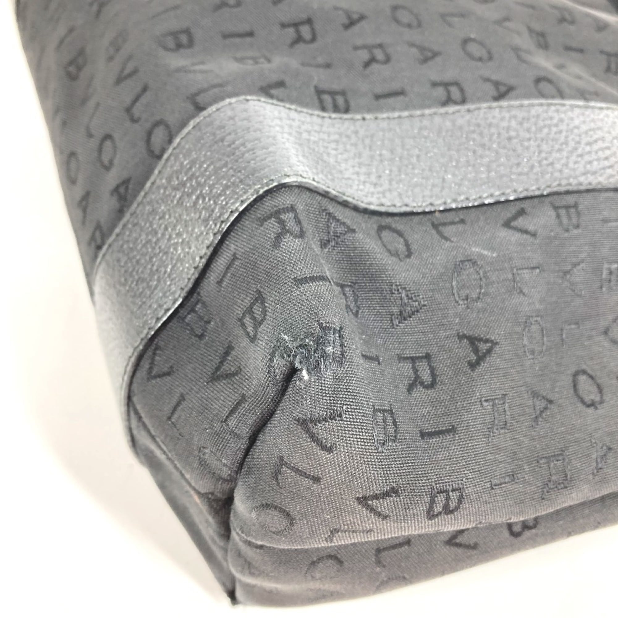 Bvlgari Black Leather Canvas Handbag Pouch Shoulder Bag Tote Bag (Pre-Owned)