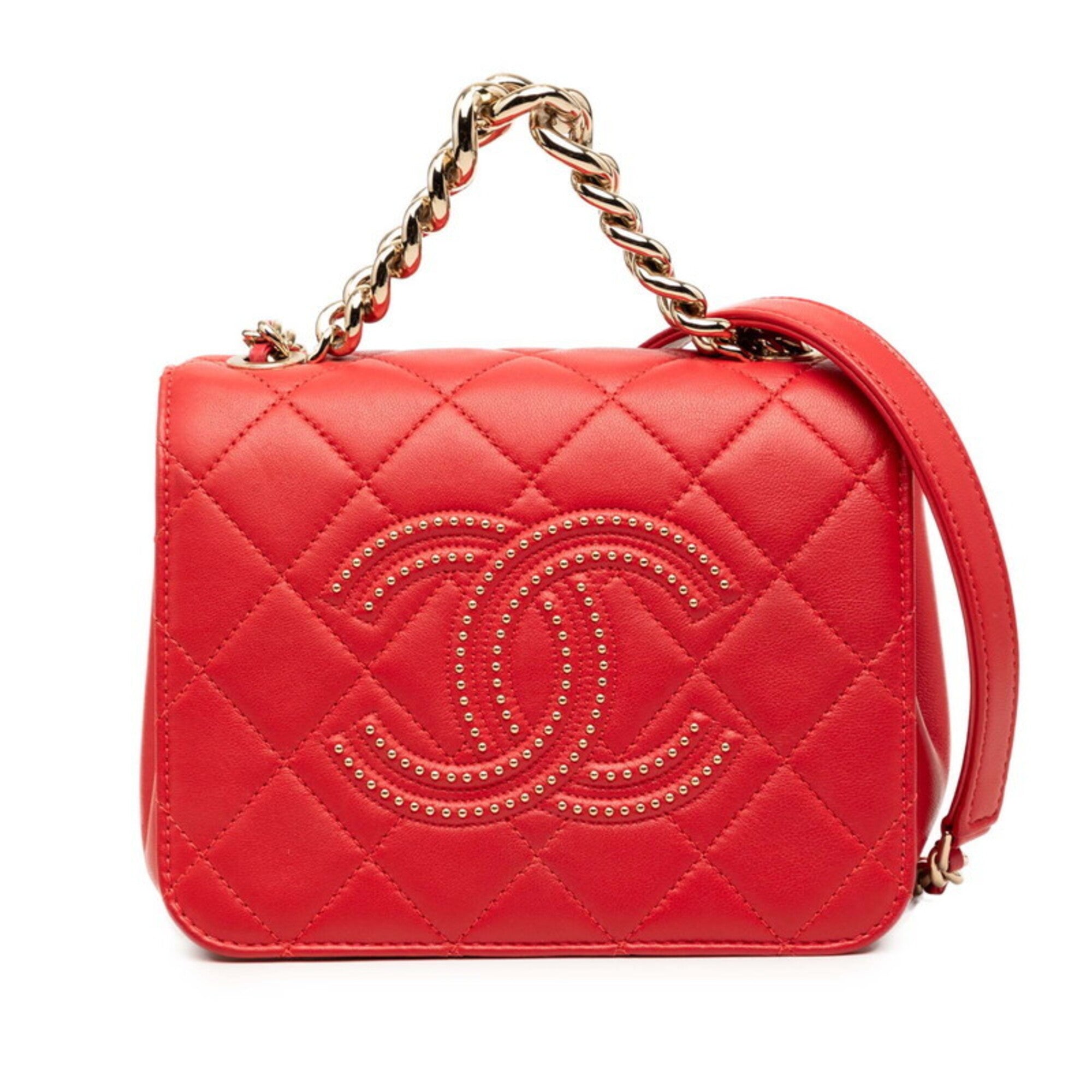 Chanel Red Color Leather Shoulder Bag (Pre-Owned)