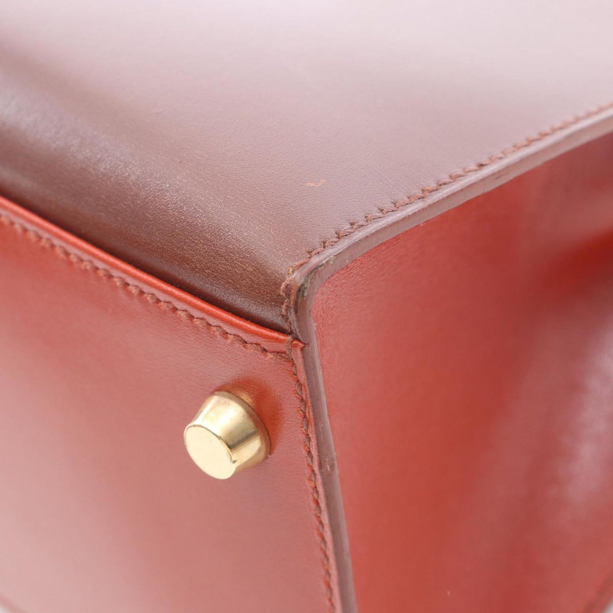 Hermes Bordeaux Brique Brown Rouge H Box Calf Leather Leather Handbag (Pre-Owned)