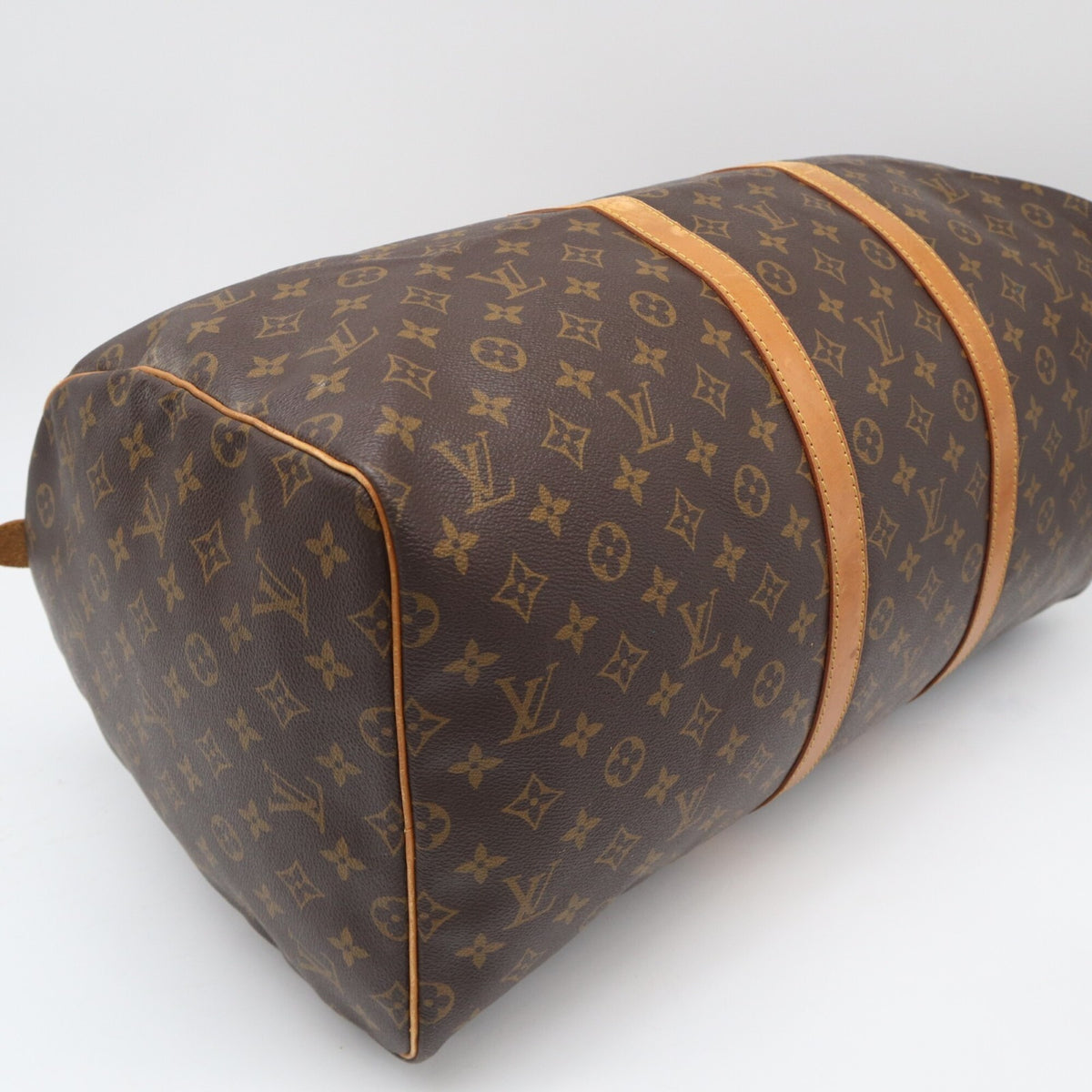 Louis Vuitton Monogram Beige Brown Coated Canvas Leather Boston Bag (Pre-Owned)