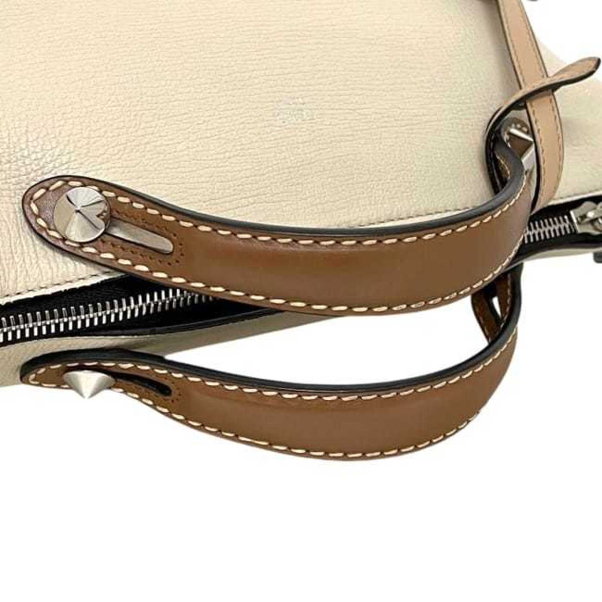 Fendi Beige Black Brown Leather Shoulder Bag (Pre-Owned)