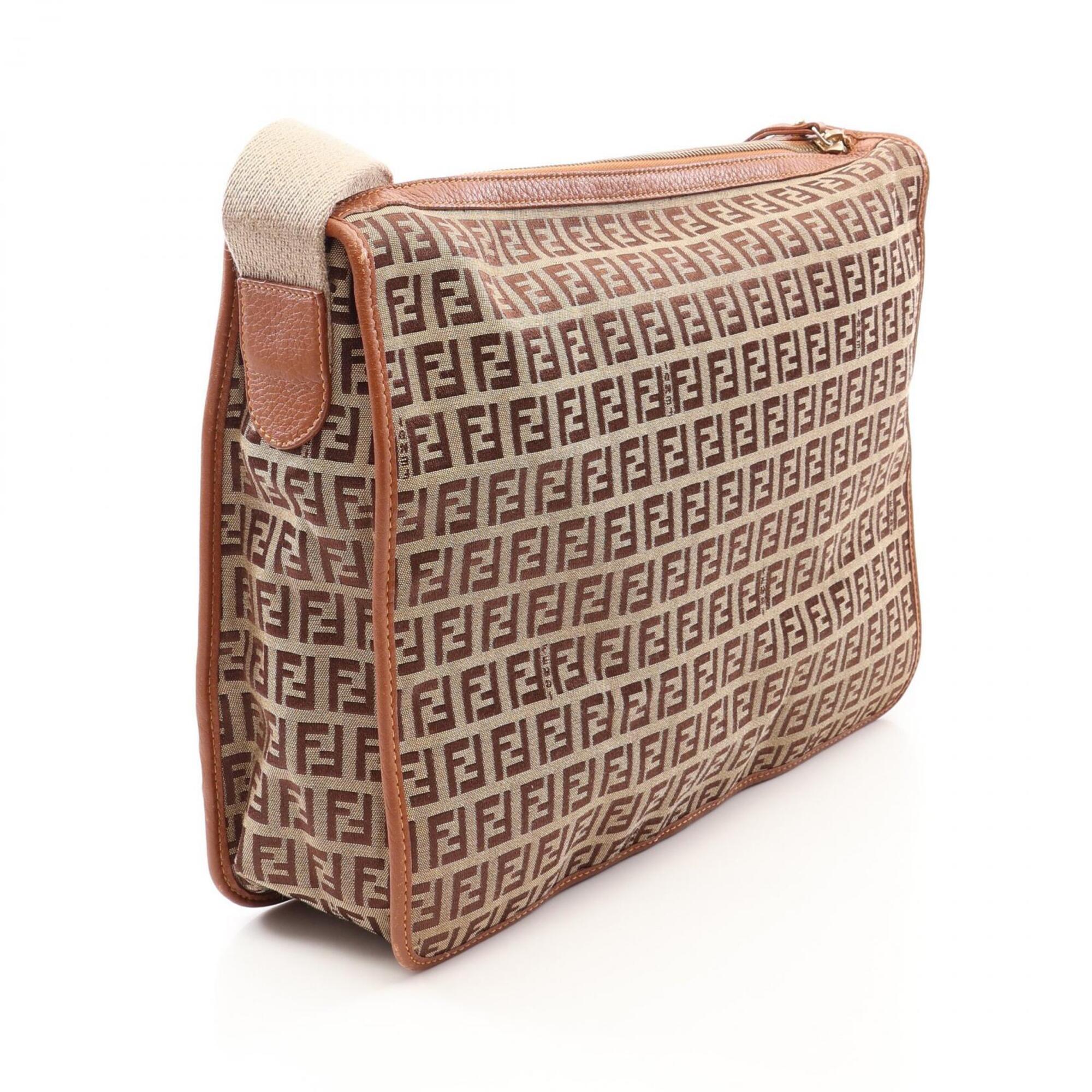 Fendi Beige Brown Canvas Leather Handbag Shoulder Bag (Pre-Owned)