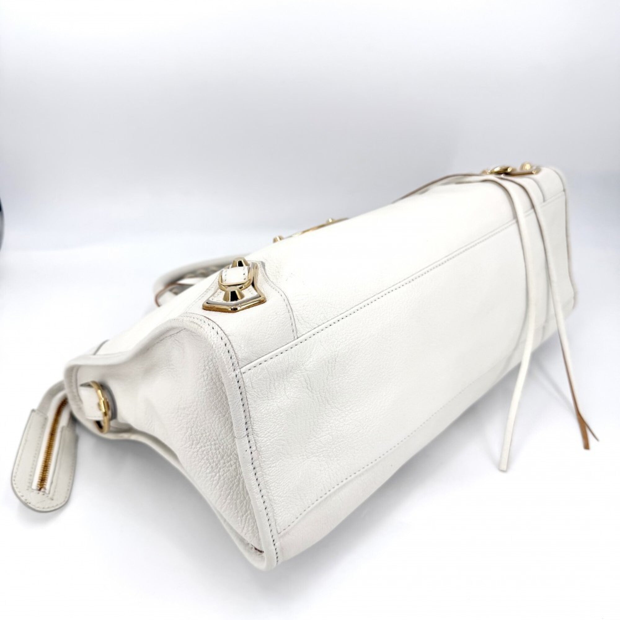 Balenciaga Metallic White Leather Handbag Shoulder Bag (Pre-Owned)