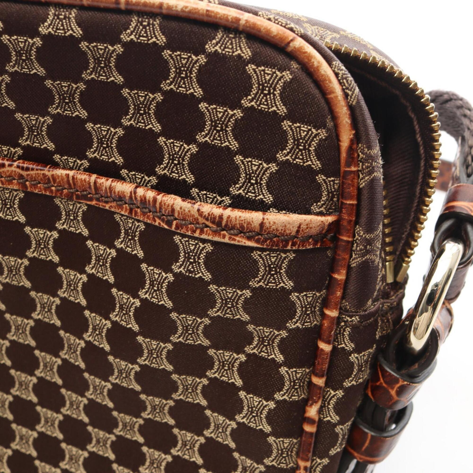 Celine Brown Canvas Leather Handbag Shoulder Bag (Pre-Owned)