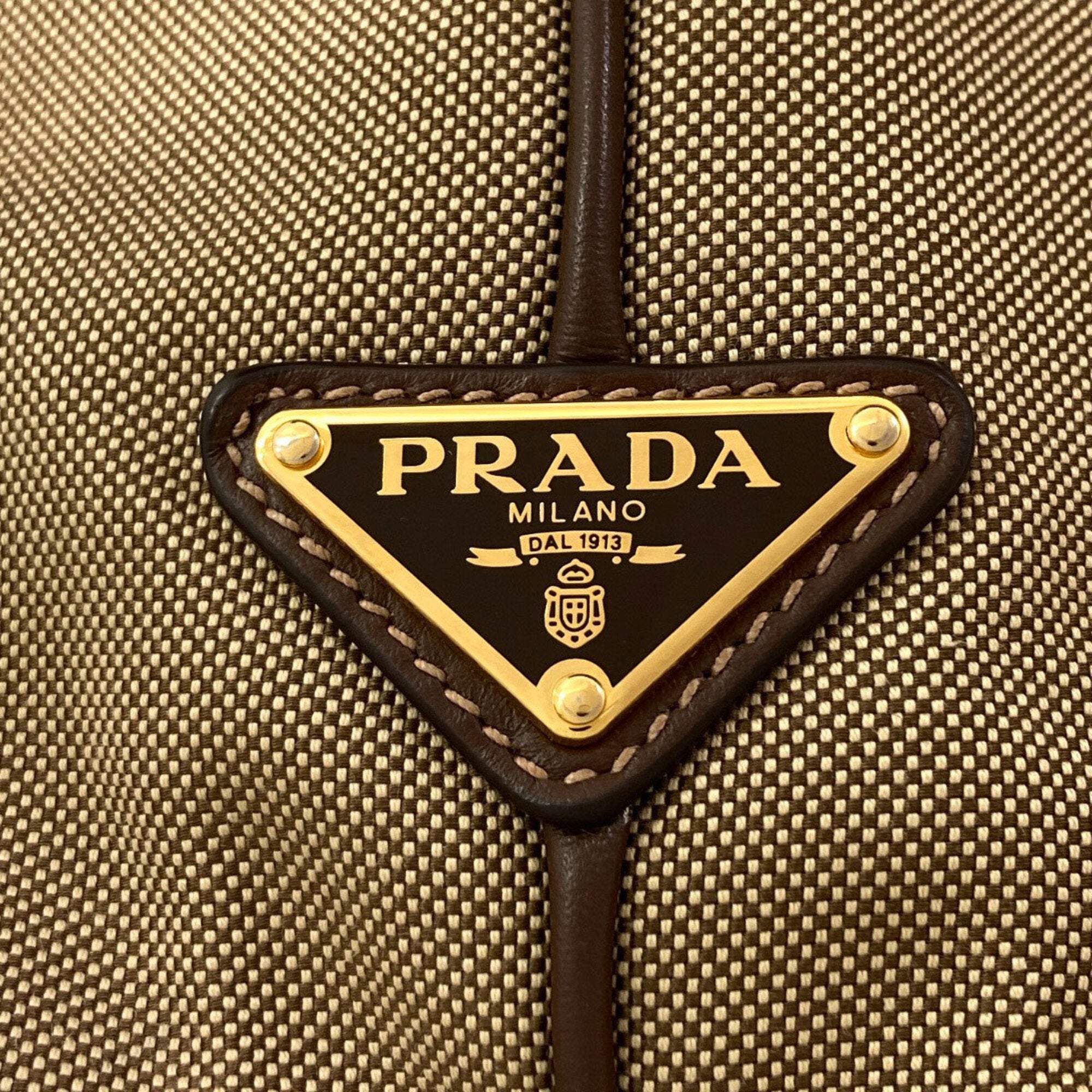 Prada Brown Canvas Leather Tote Bag (Pre-Owned)