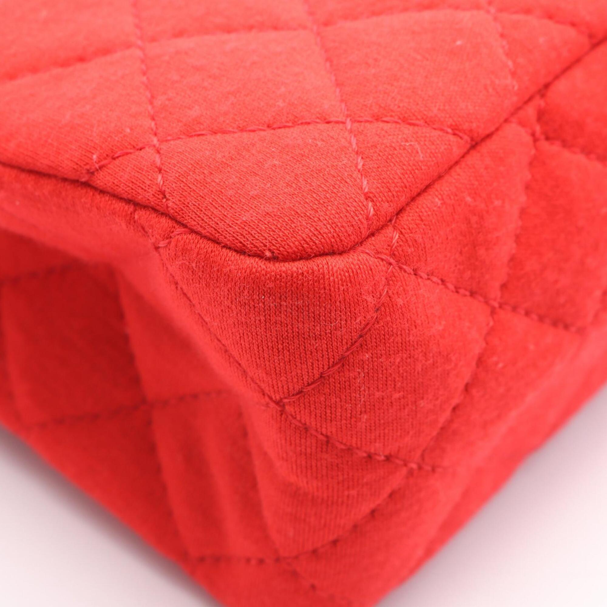 Chanel Red Color Cotton Handbag Shoulder Bag (Pre-Owned)