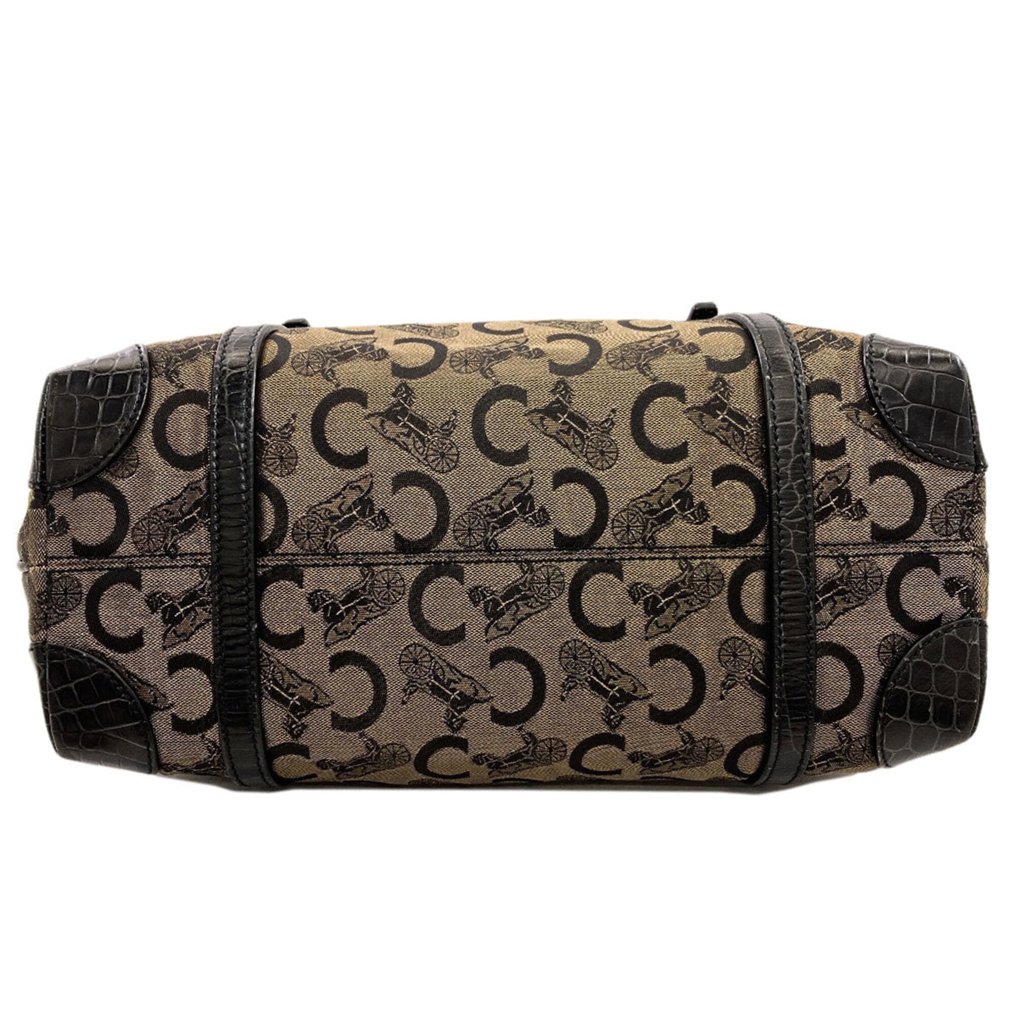 Celine Black Brown Canvas Handbag (Pre-Owned)