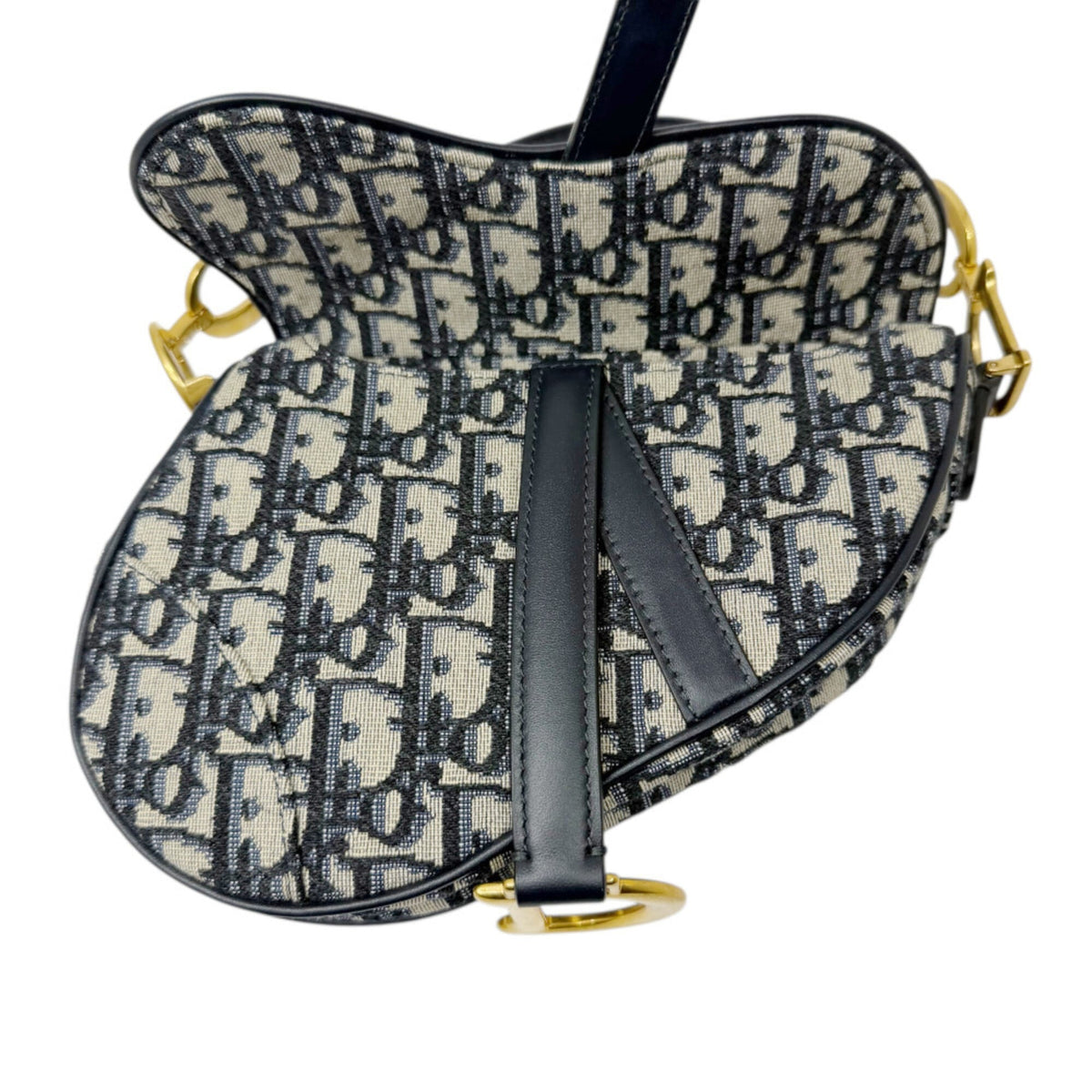Christian Dior Navy Canvas Leather Handbag Saddle Bag (Pre-Owned)
