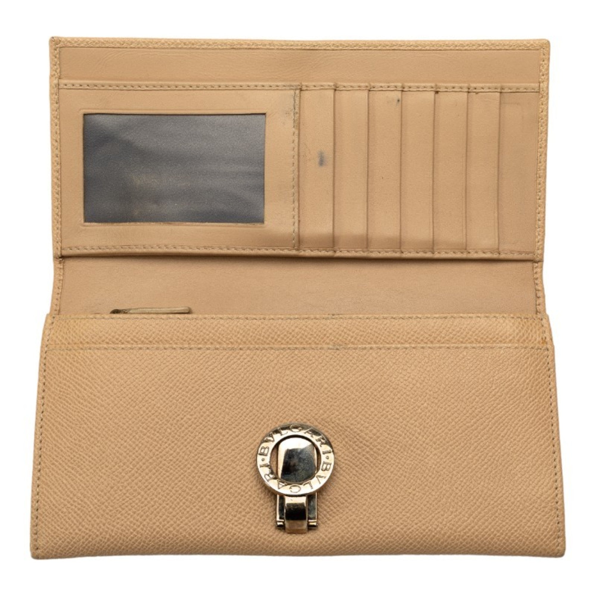Bvlgari Beige Leather Long Wallet (Bi-Fold) (Pre-Owned)