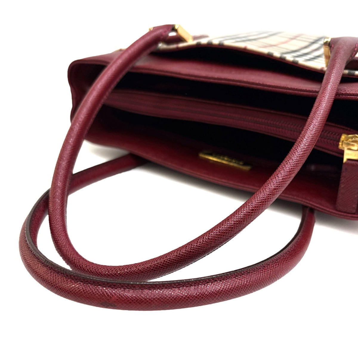 Burberry Beige Bordeaux Canvas Leather Handbag (Pre-Owned)