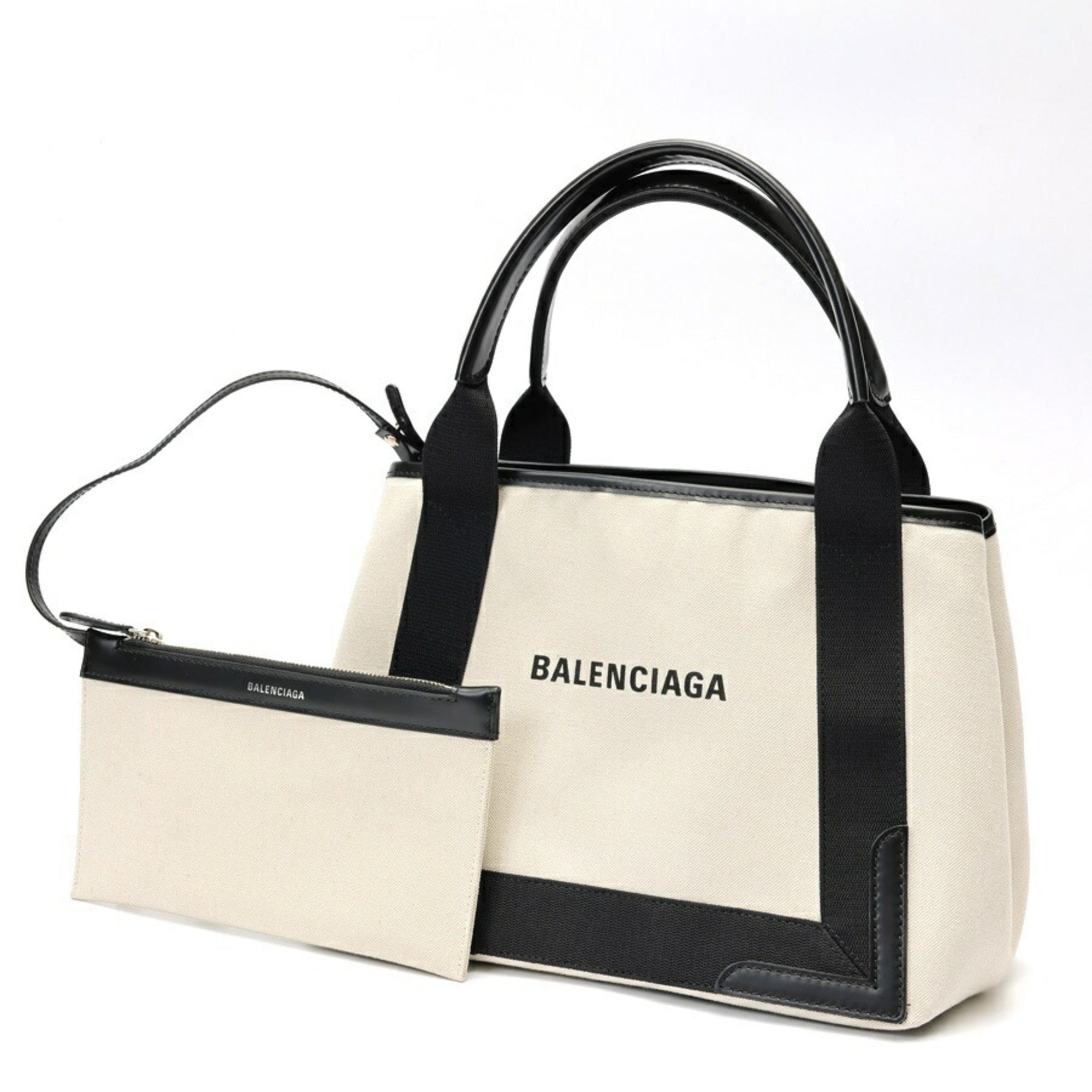 Balenciaga Black Ivory Canvas Leather Tote Bag (Pre-Owned)