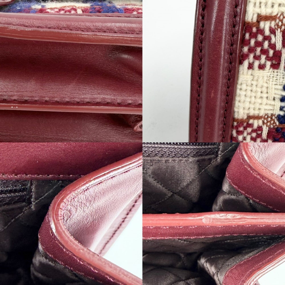 Chanel Red Color Tweed Leather Handbag Shoulder Bag (Pre-Owned)