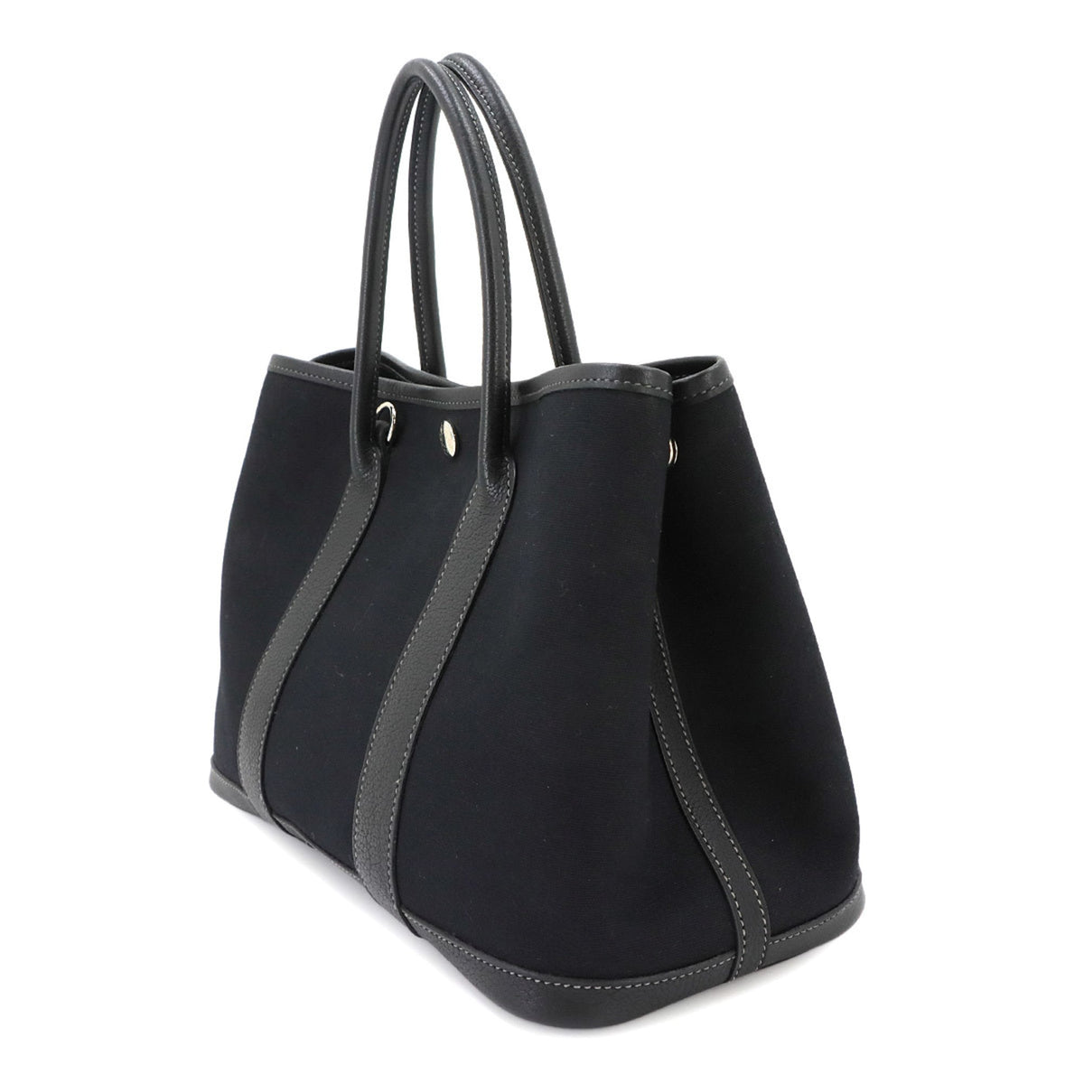 Hermes Black Toile Officier Leather Handbag Tote Bag (Pre-Owned)
