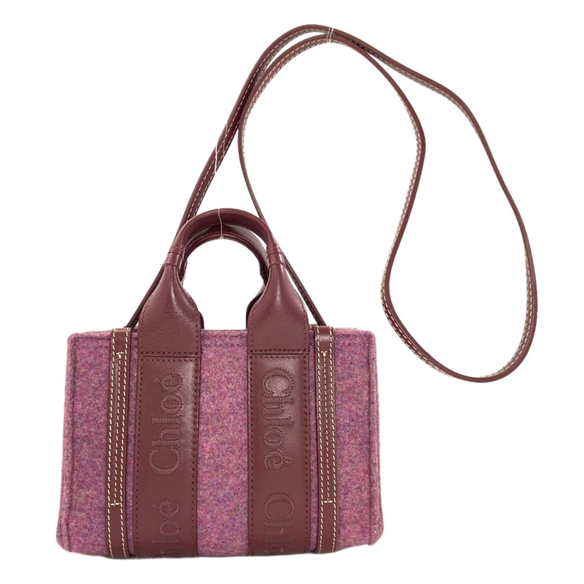 Chloé Bordeaux Pink Felt Leather Handbag (Pre-Owned)