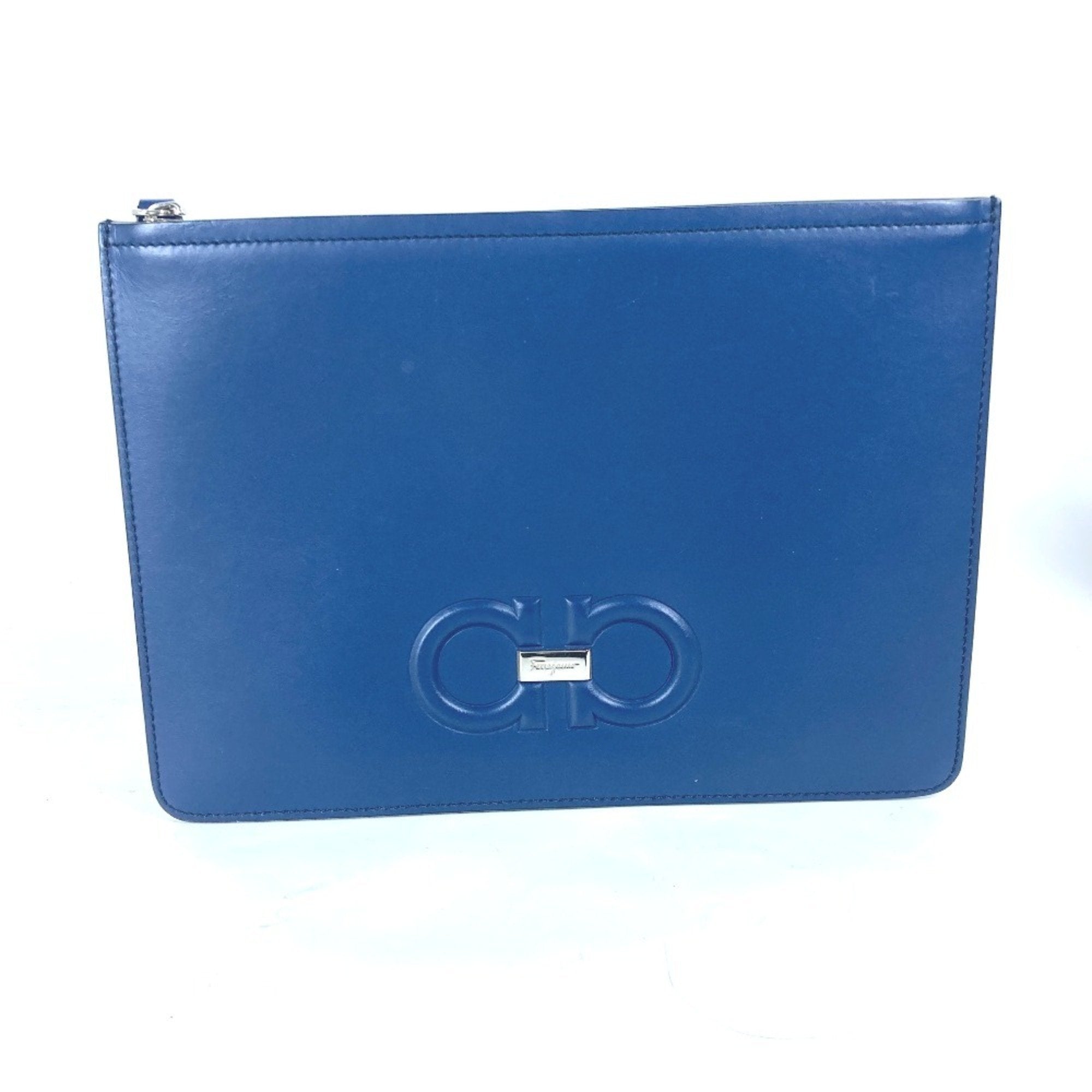 Salvatore Ferragamo Blue Leather Clutch Bag Pouch (Pre-Owned)