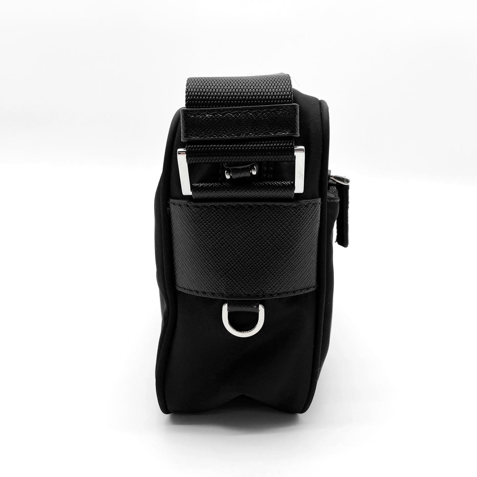 Prada Black Nylon Leather Metal Shoulder Bag (Pre-Owned)