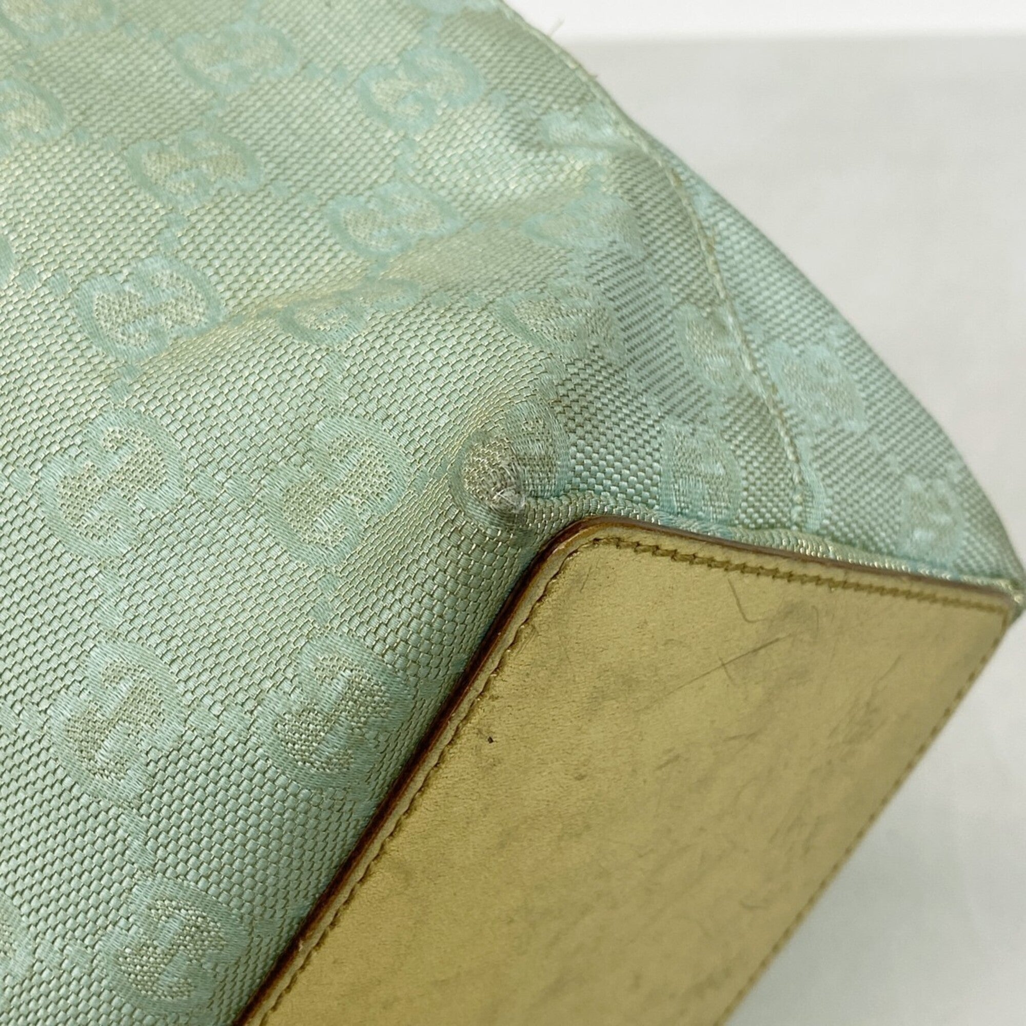 Gucci Gold Green Canvas Tote Bag (Pre-Owned)