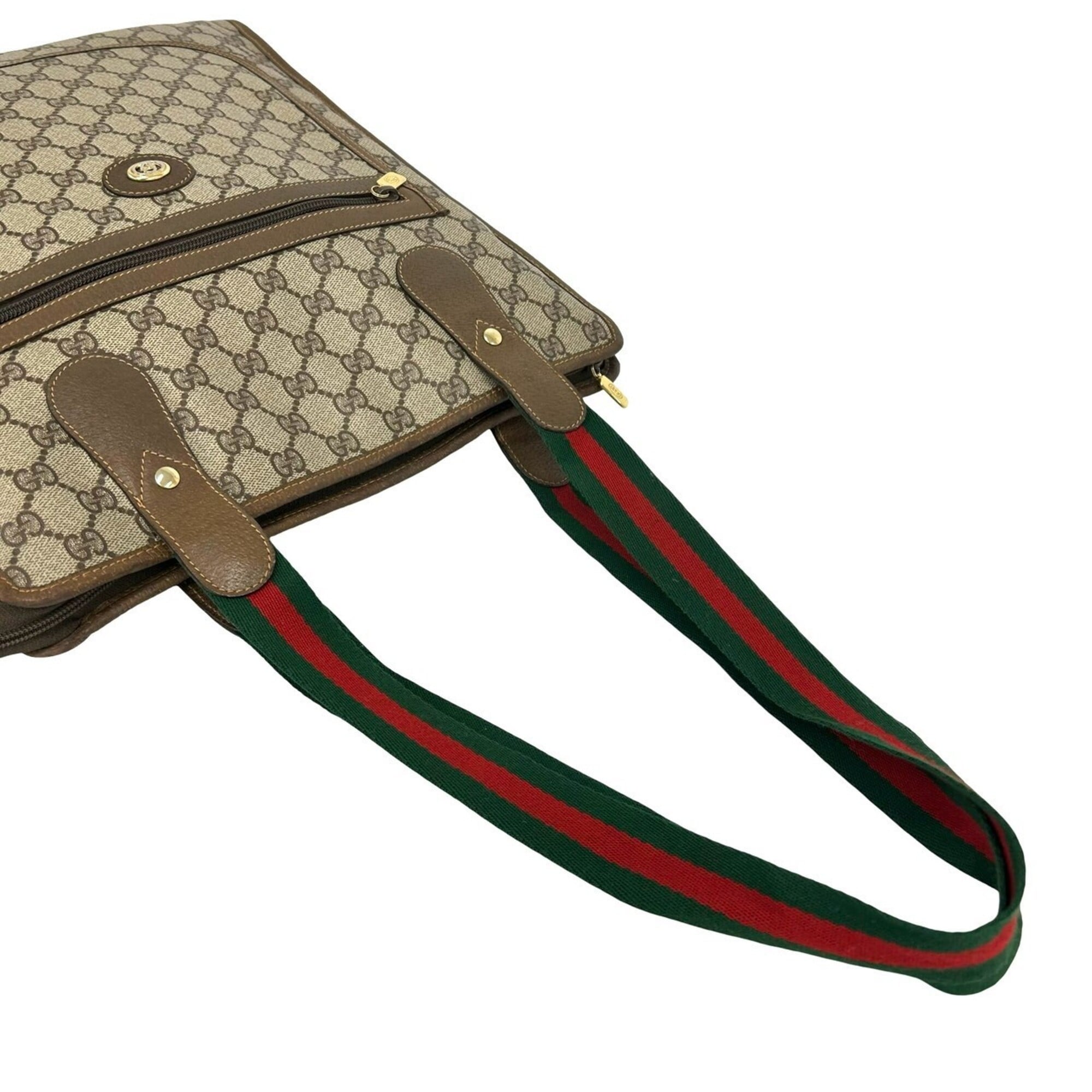 Gucci Brown Green Red Color Pvc Leather Handbag Tote Bag (Pre-Owned)
