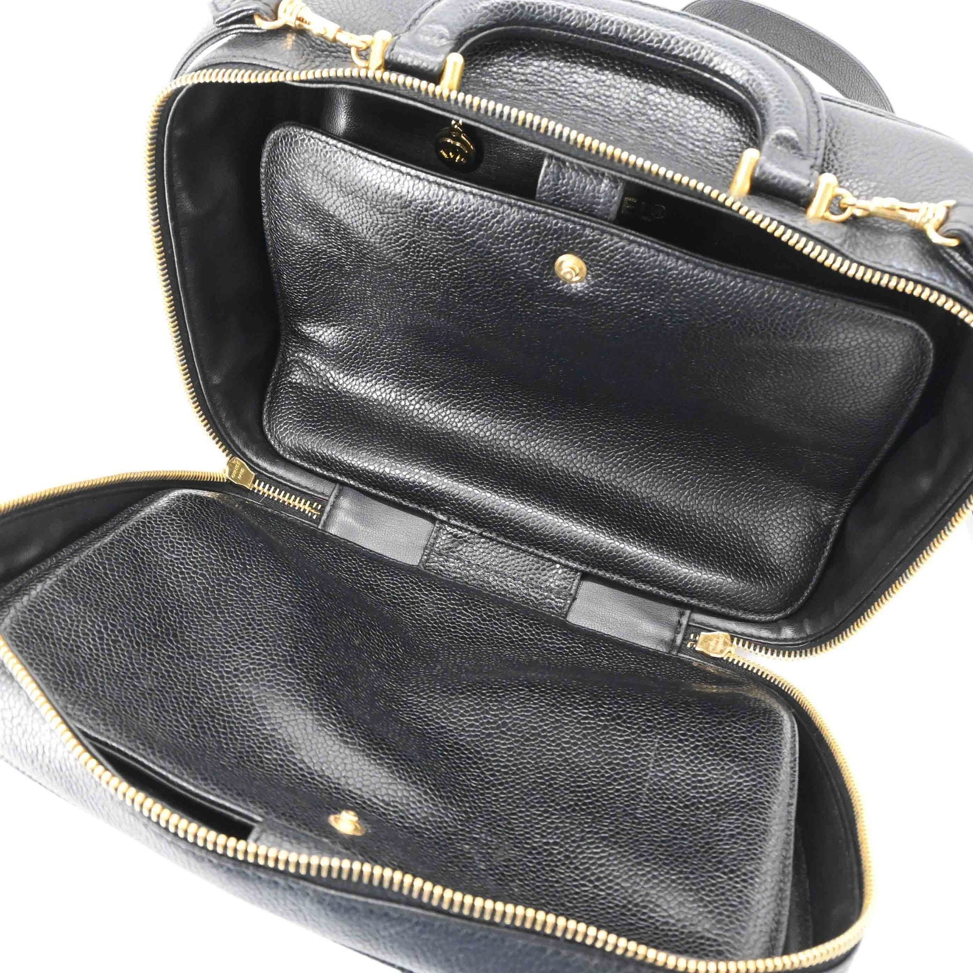 Chanel Black Leather Handbag Vanity Bag (Pre-Owned)