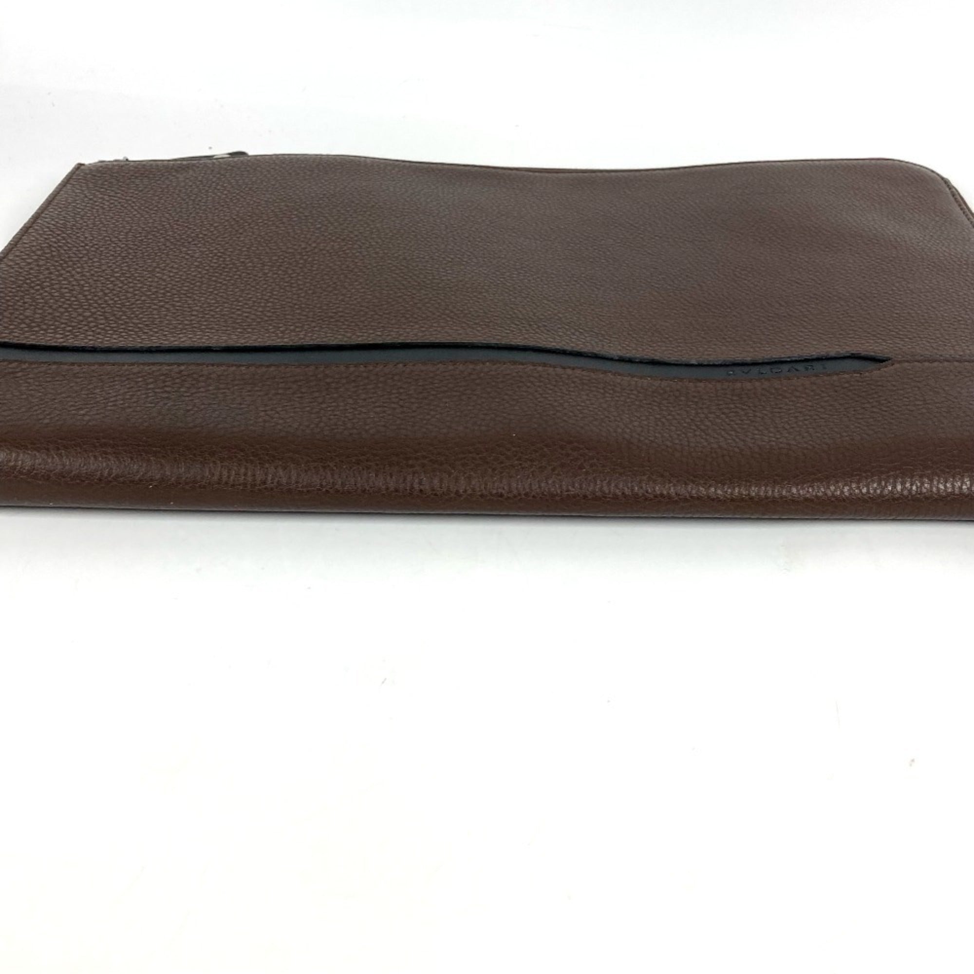 Bvlgari Black Brown Leather Clutch Bag (Pre-Owned)