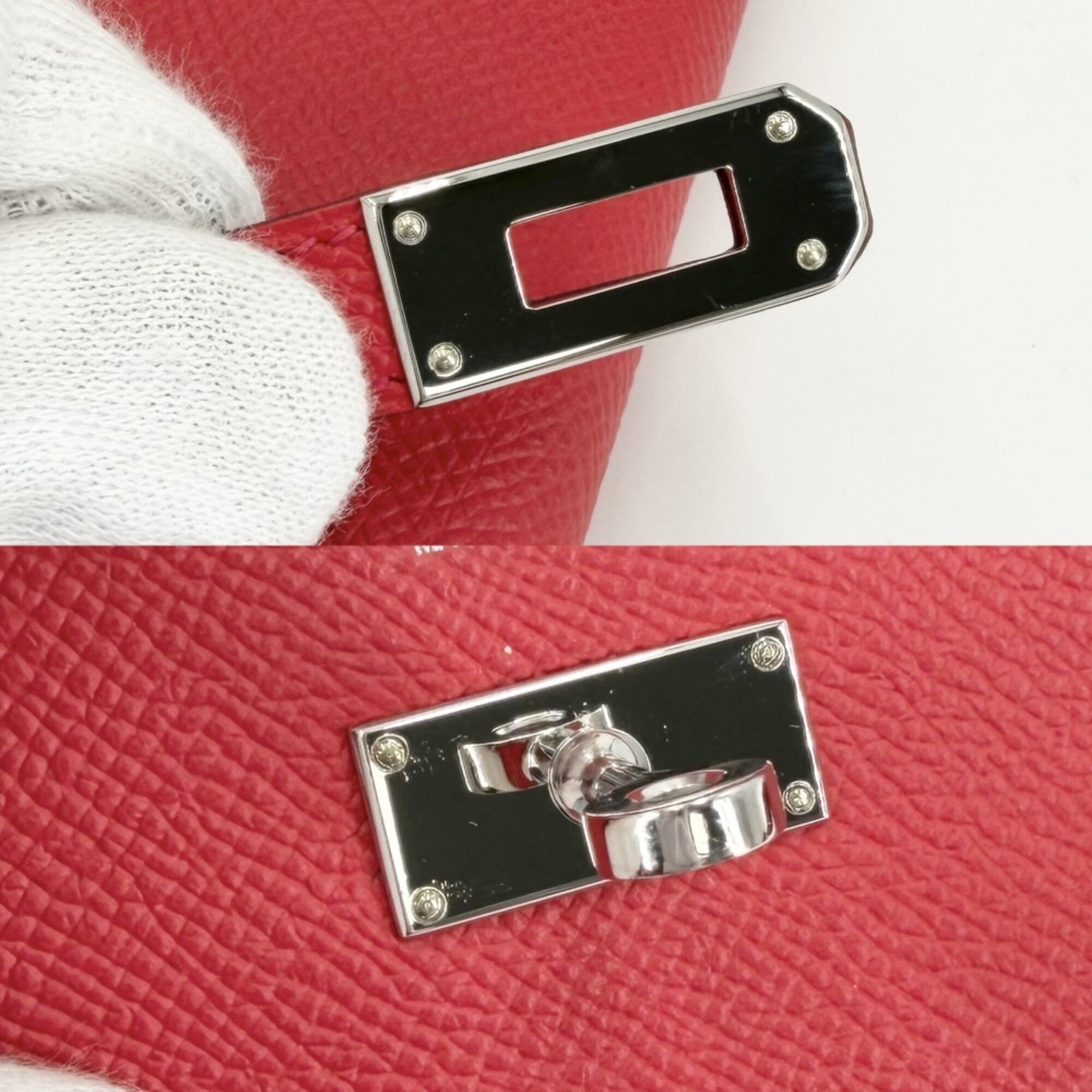 Hermes Red Color Epsom Leather Long Wallet (Bi-Fold) (Pre-Owned)