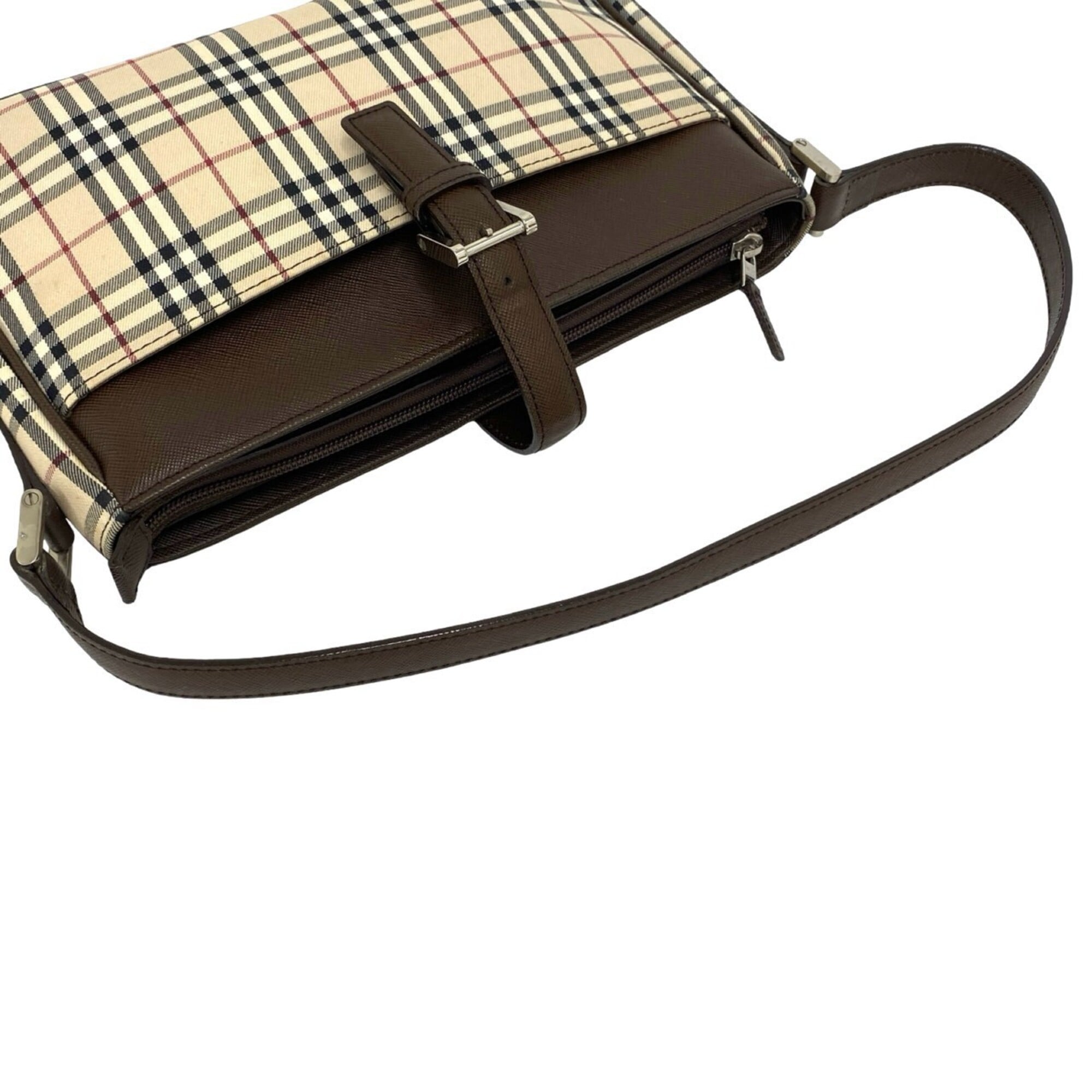 Burberry Beige Brown Canvas Leather Shoulder Bag Tote Bag (Pre-Owned)