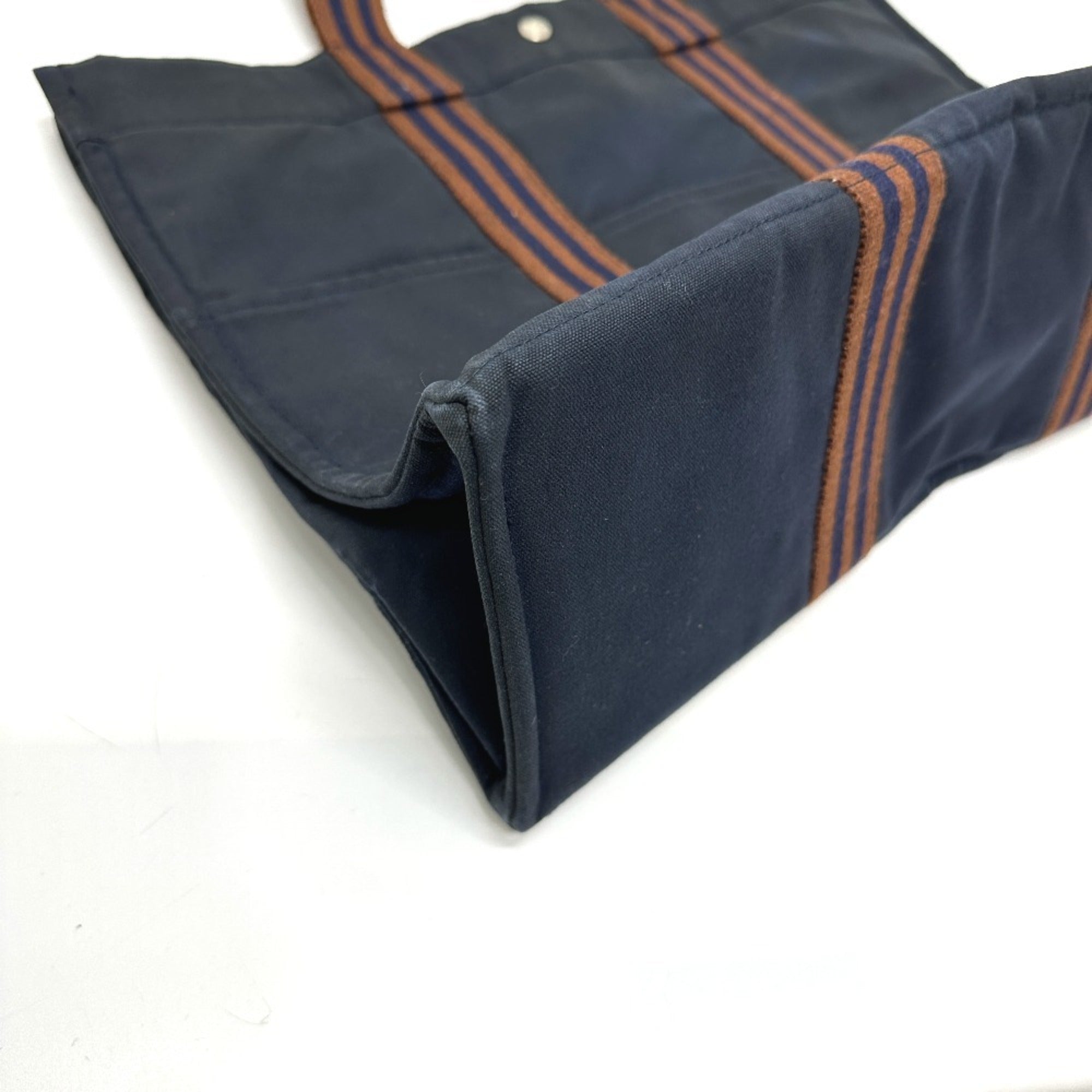 Hermes Fourre Tout Navy Canvas Handbag Tote Bag (Pre-Owned)