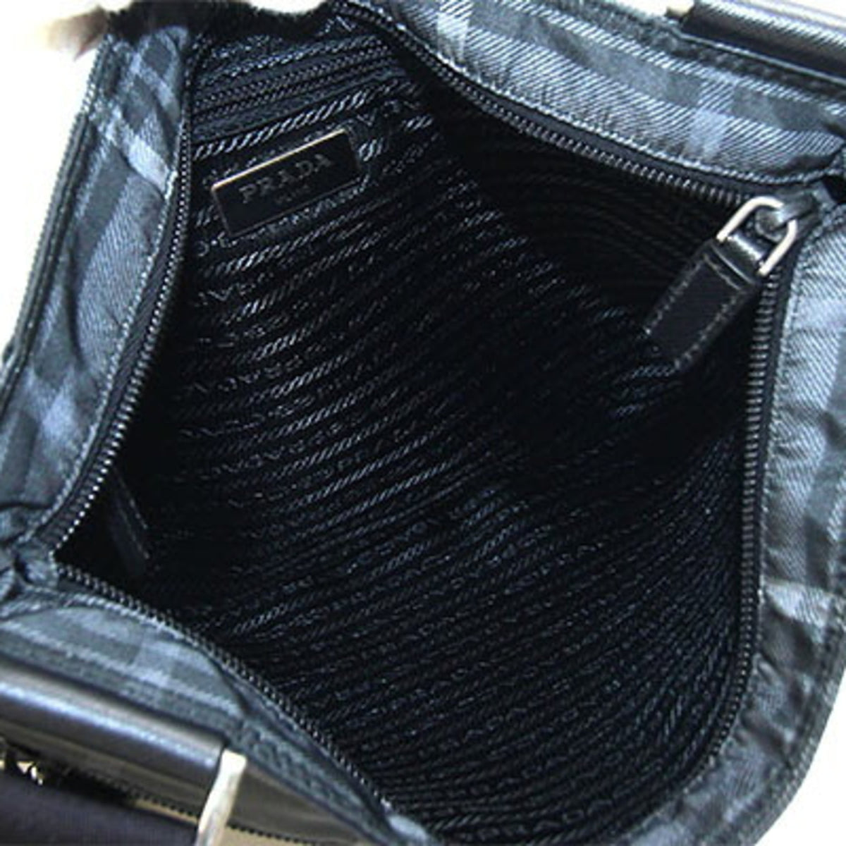Prada Black Gray Nylon Leather Shoulder Bag (Pre-Owned)