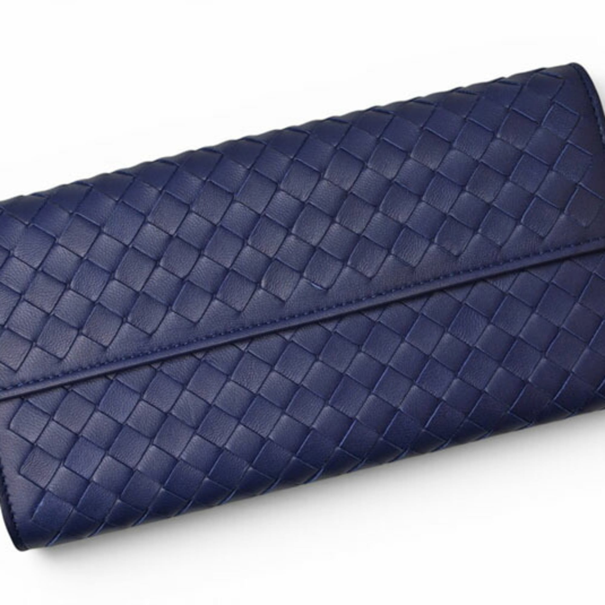 Bottega Veneta Dark Purple Leather Long Wallet (Bi-Fold) (Pre-Owned)