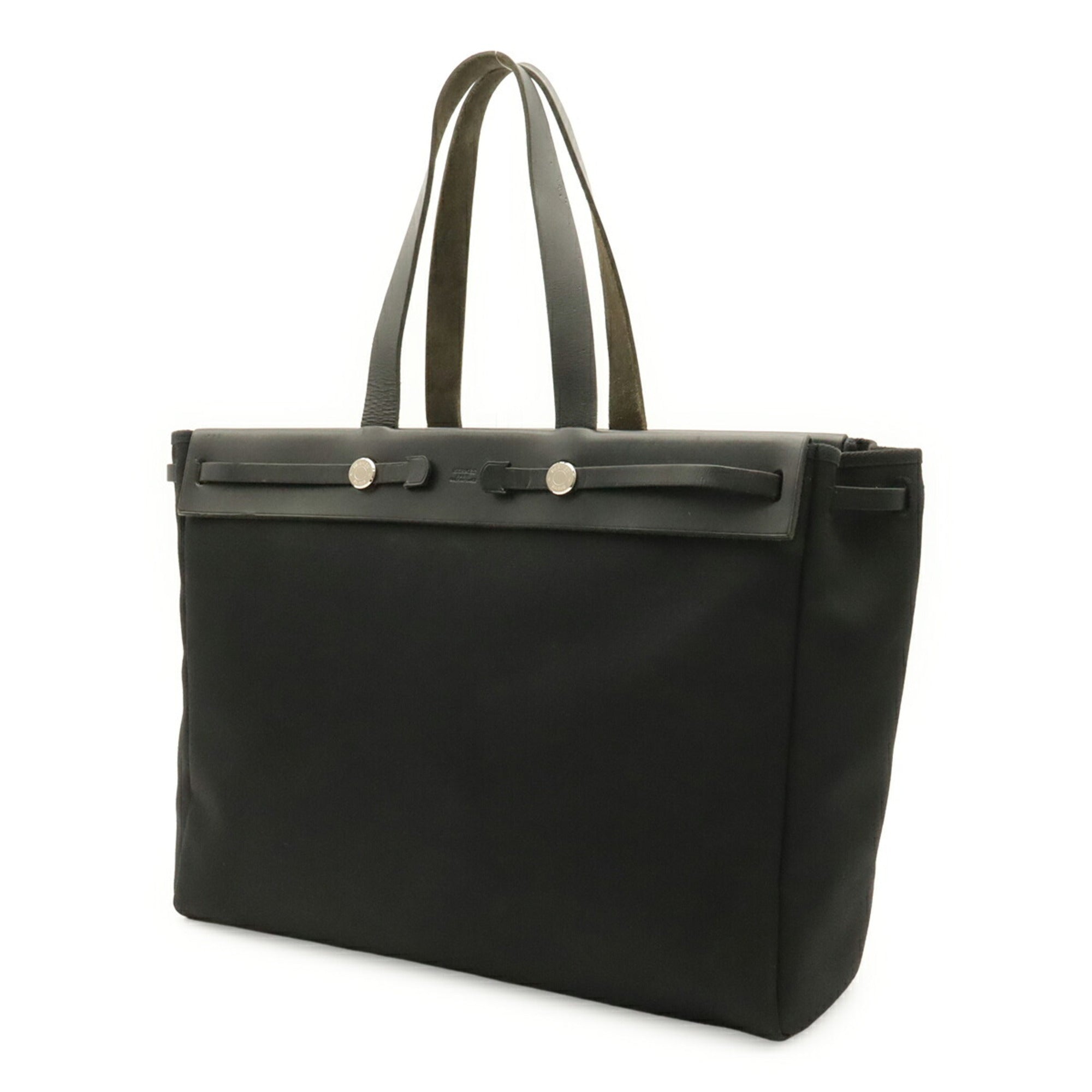 Hermes Black Toile Officier Leather Shoulder Bag Tote Bag (Pre-Owned)