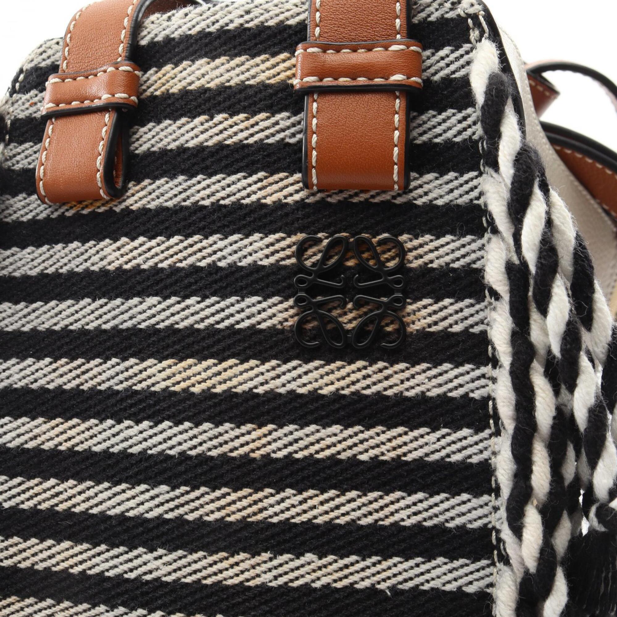 Loewe Black Brown White Leather Canvas Handbag (Pre-Owned)