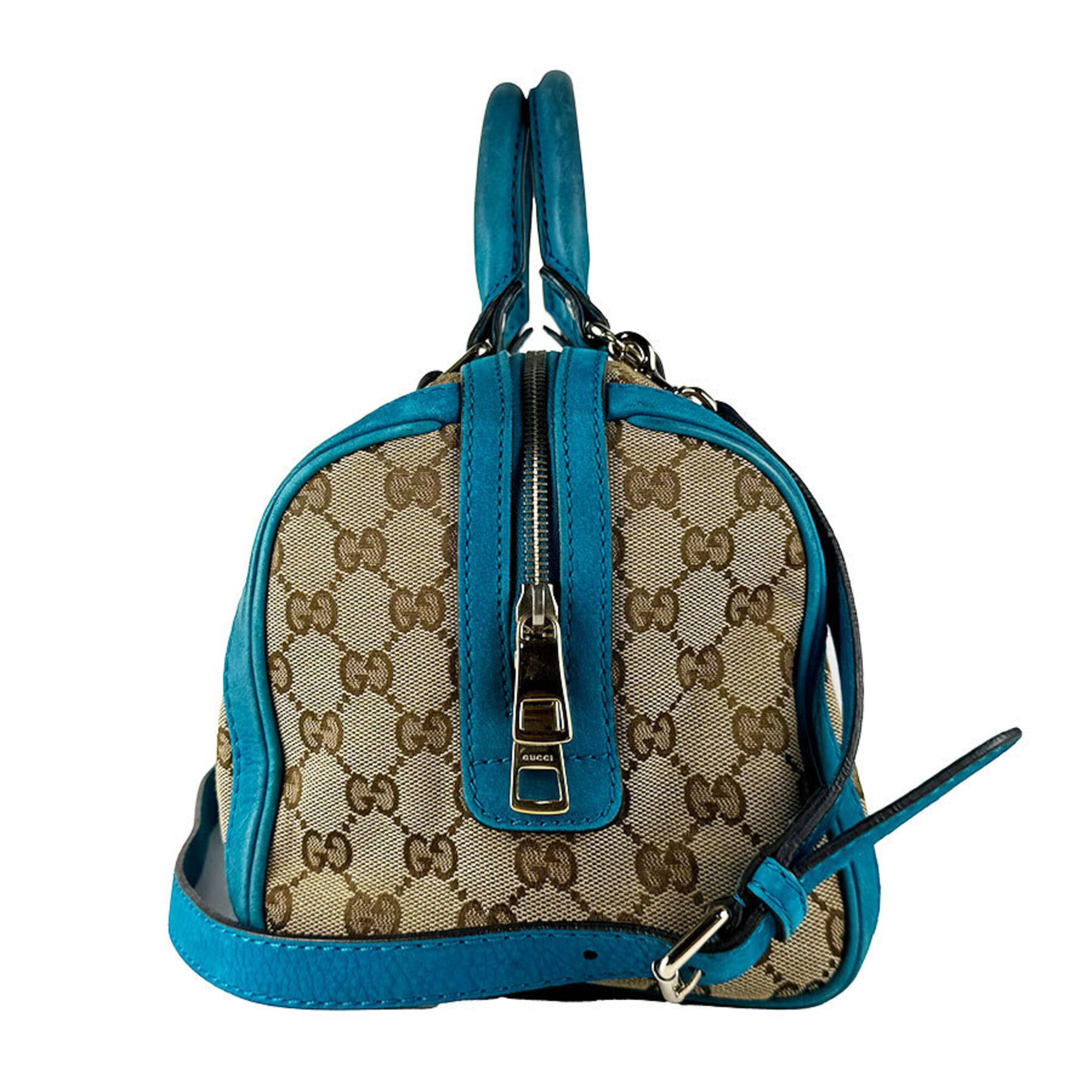 Gucci Brown Turquoise Gg Canvas Leather Handbag Shoulder Bag (Pre-Owned)