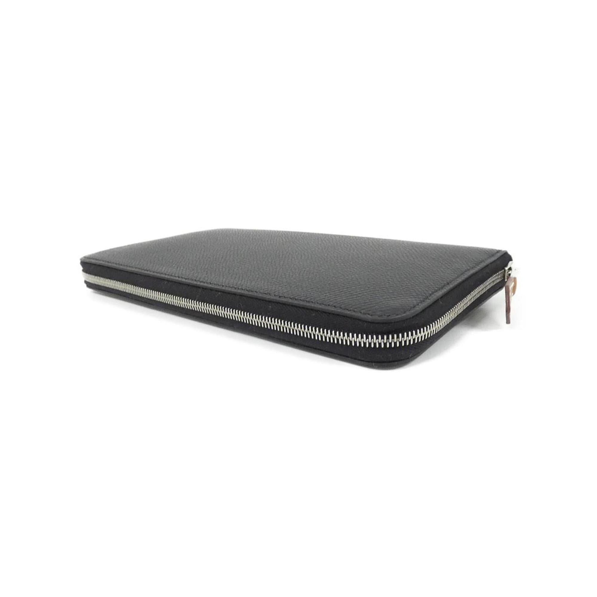 Hermes Black Cassis Epsom Leather Silk Long Wallet (Bi-Fold) (Pre-Owned)