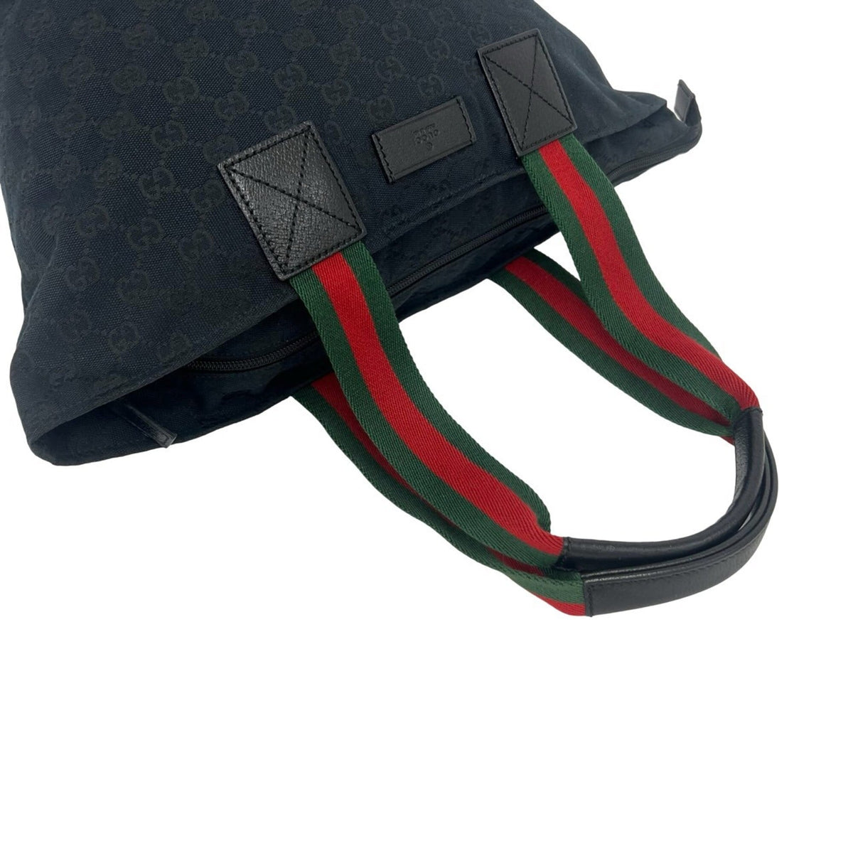 Gucci Black Green Red Color Canvas Leather Handbag Shoulder Bag Tote Bag (Pre-Owned)