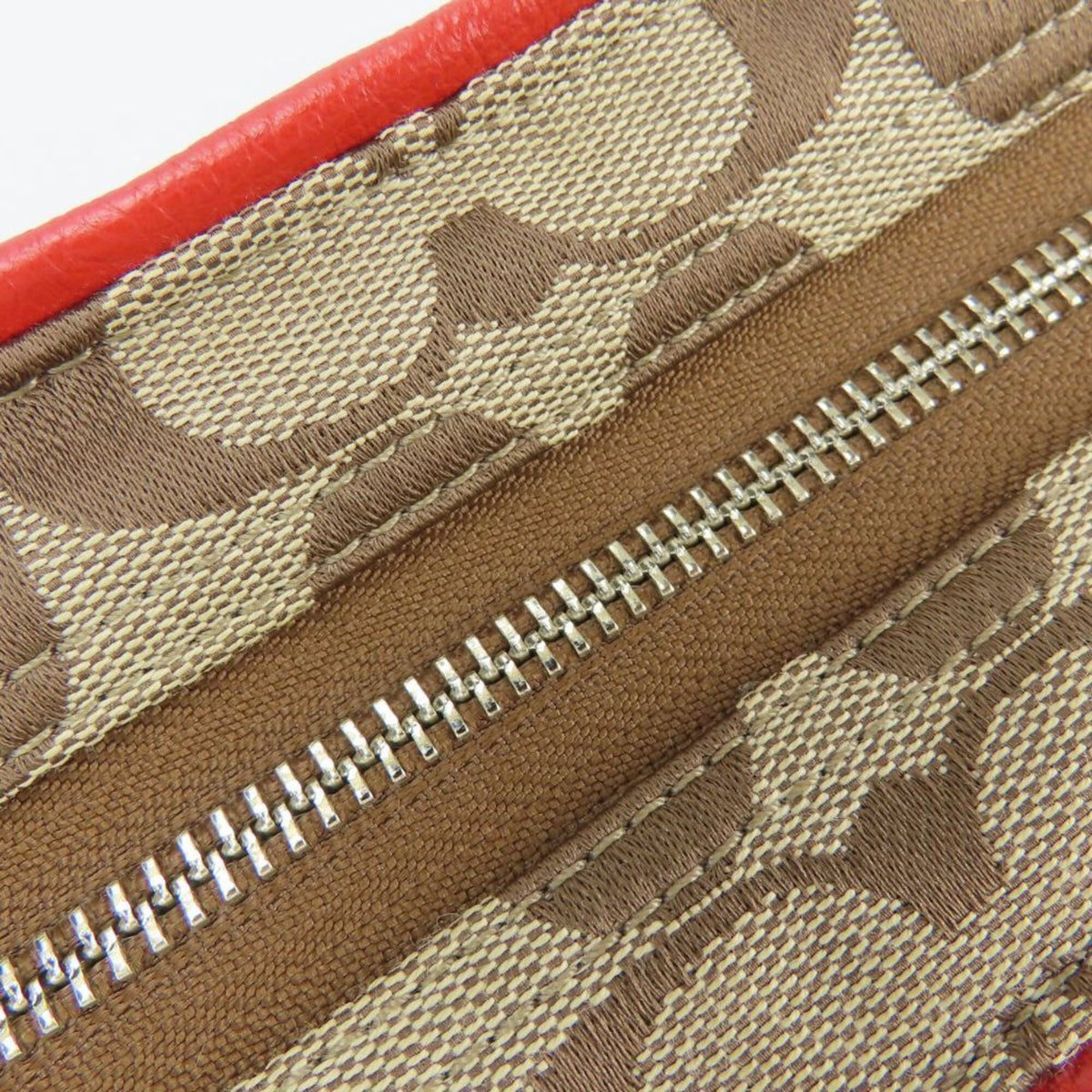 Coach Beige Red Color Canvas Leather Tote Bag (Pre-Owned)