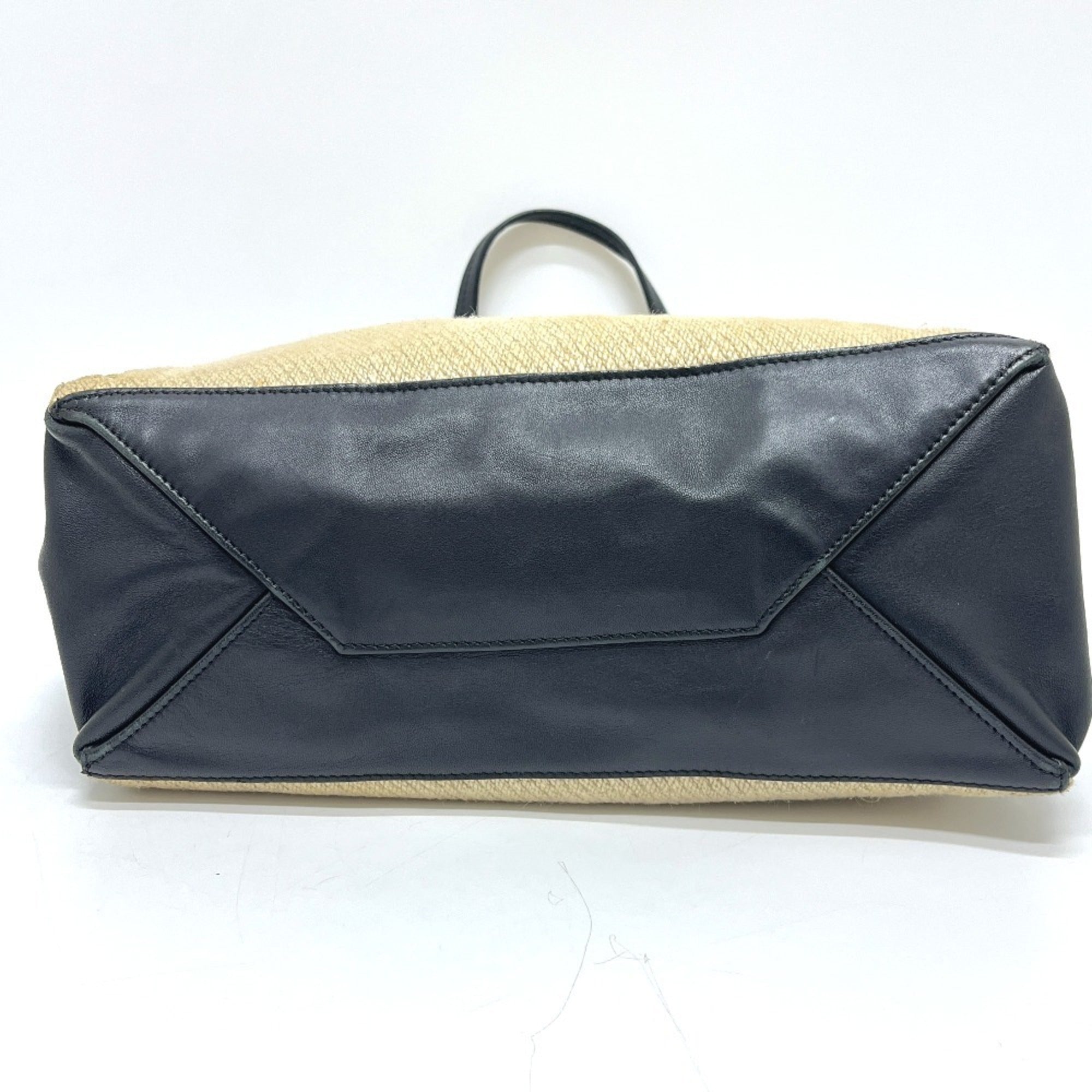 Celine Beige Black Hemp Leather Handbag Tote Bag (Pre-Owned)