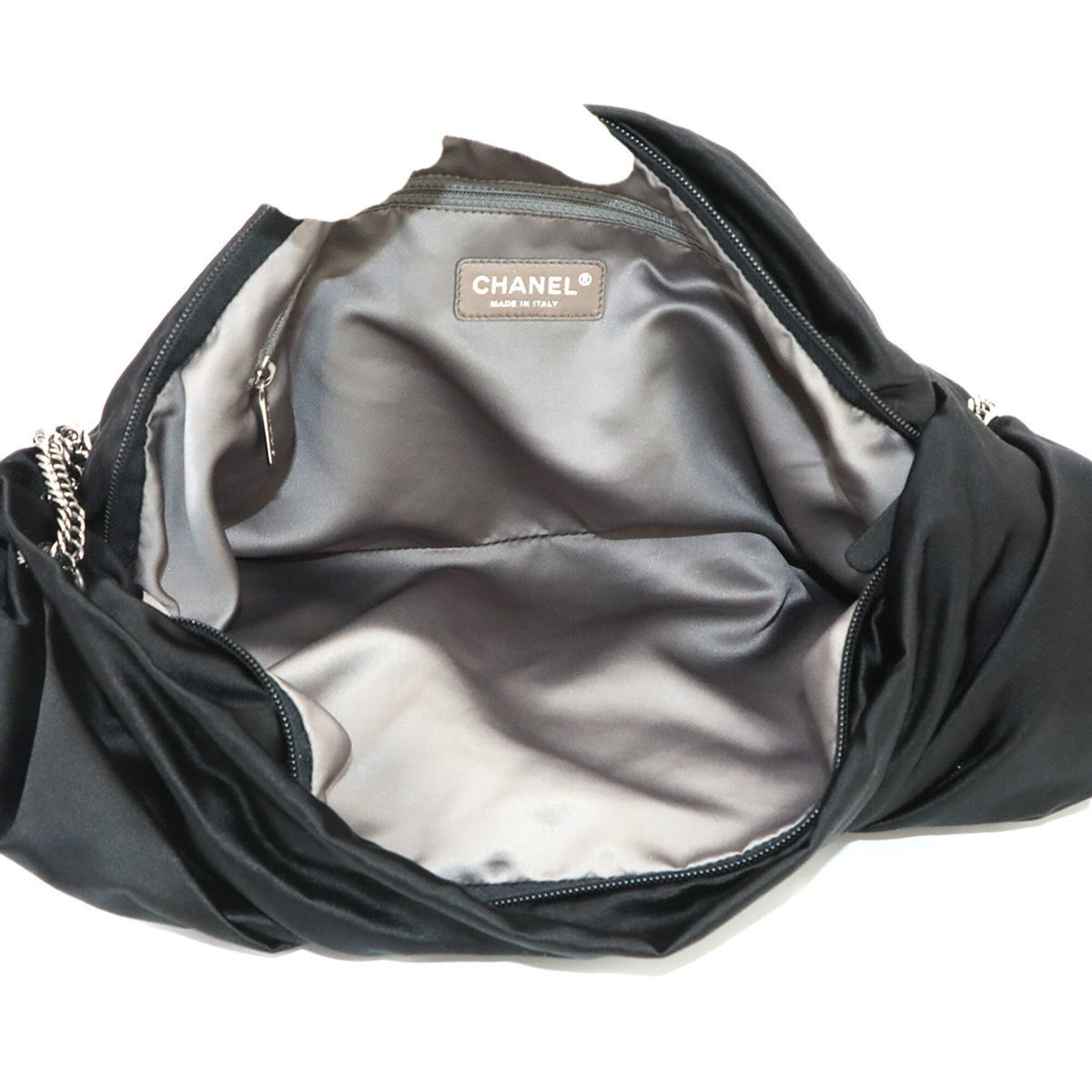 Chanel Black Satin Handbag Shoulder Bag (Pre-Owned)