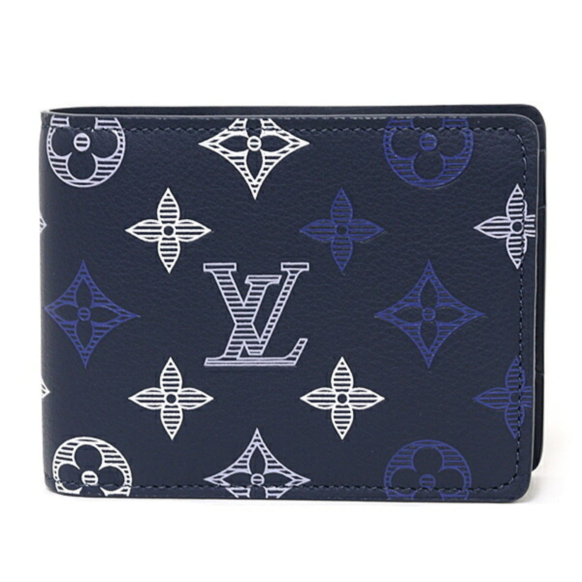 Louis Vuitton Monogram Shadow Blue Navy Monogram Shadow Leather Wallet (Bi-Fold) (Pre-Owned)