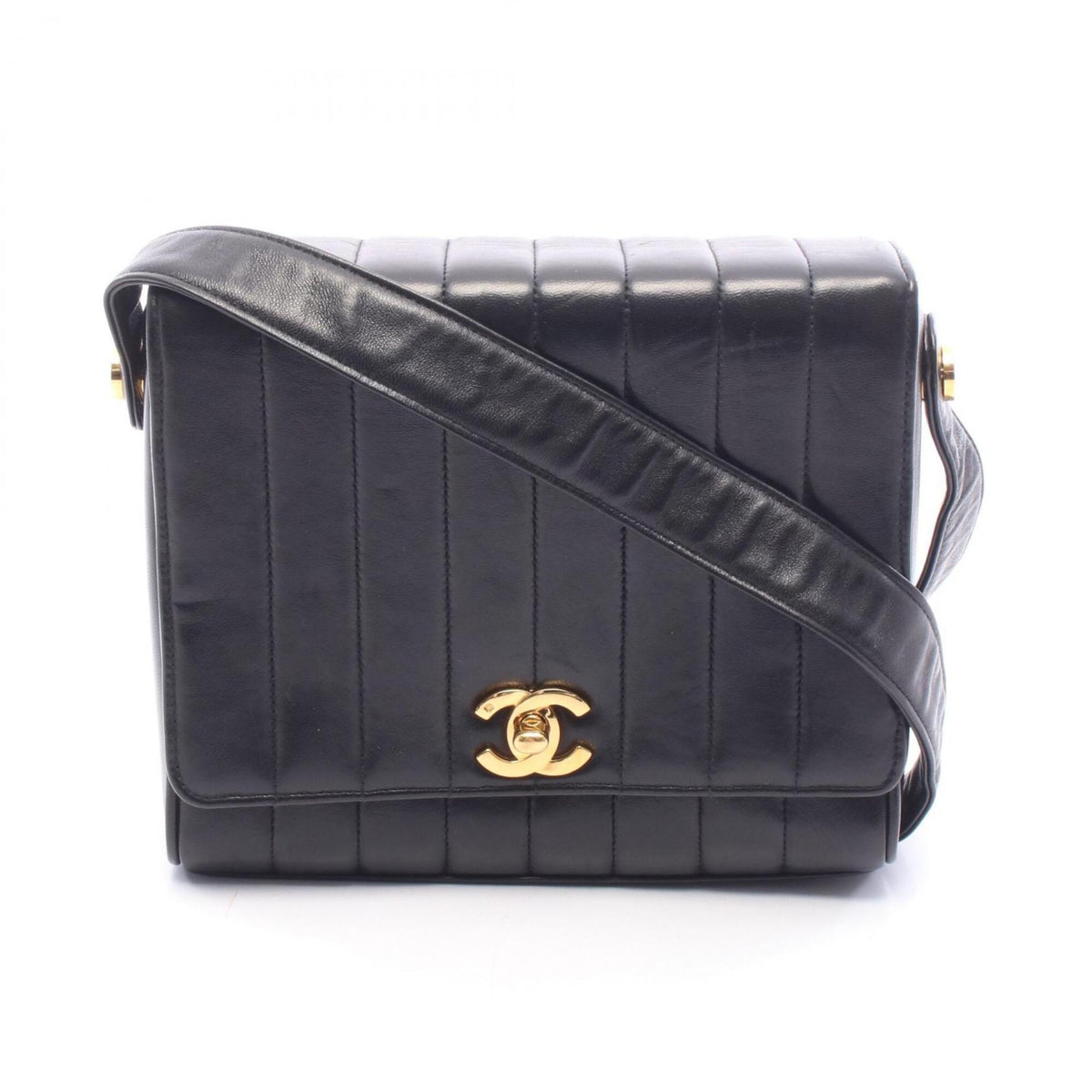 Chanel Black Leather Handbag Shoulder Bag (Pre-Owned)