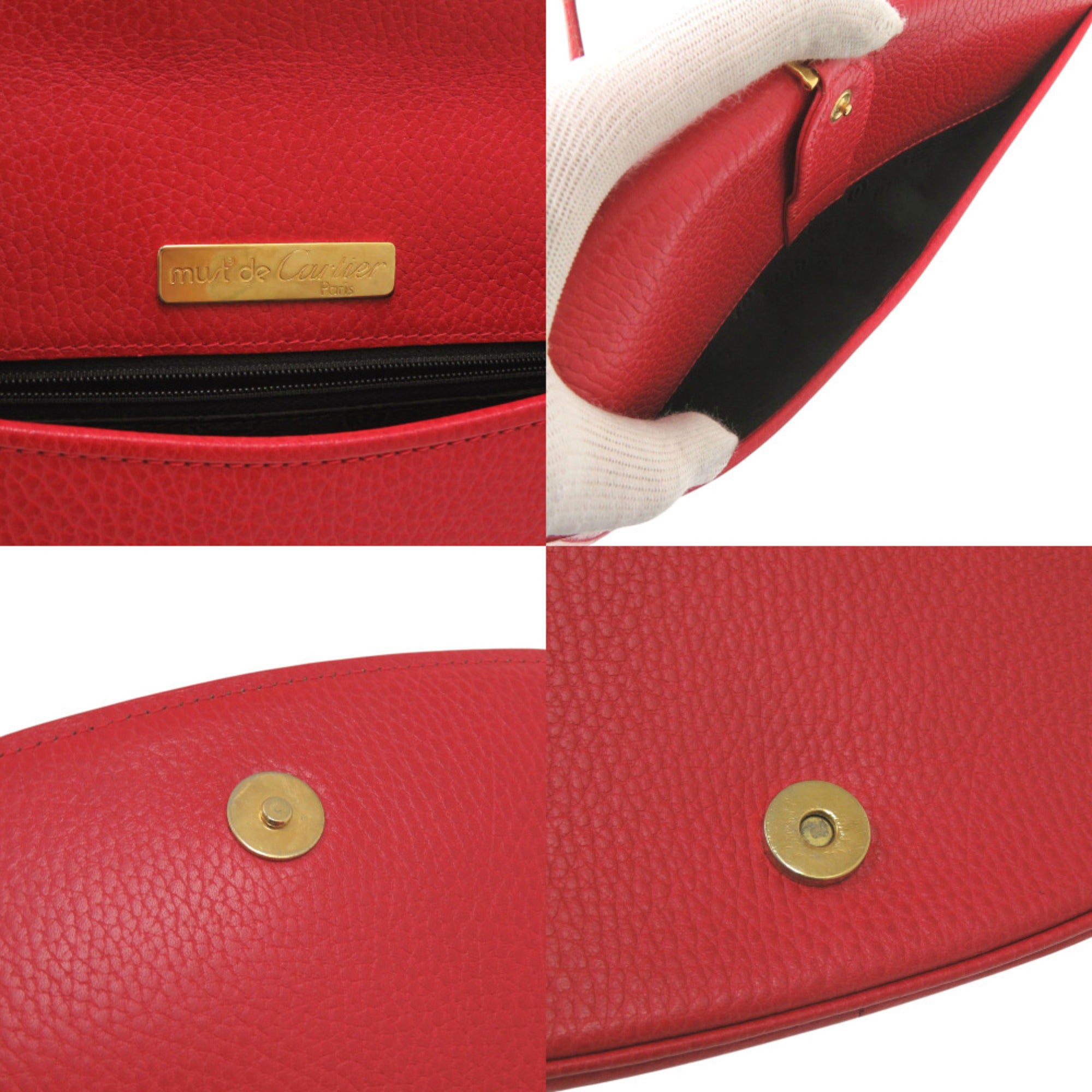 Cartier Red Color Leather Shoulder Bag (Pre-Owned)