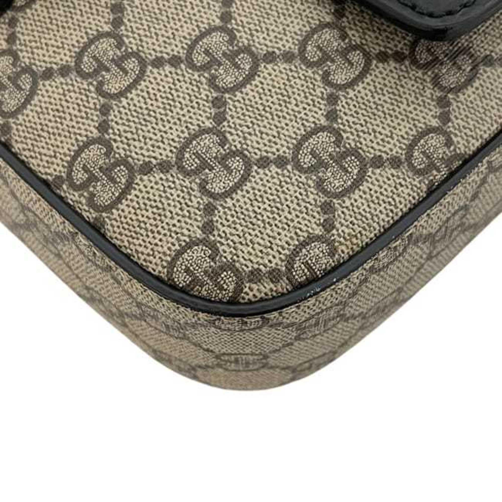 Gucci Beige Black Gg Supreme Leather Shoulder Bag (Pre-Owned)