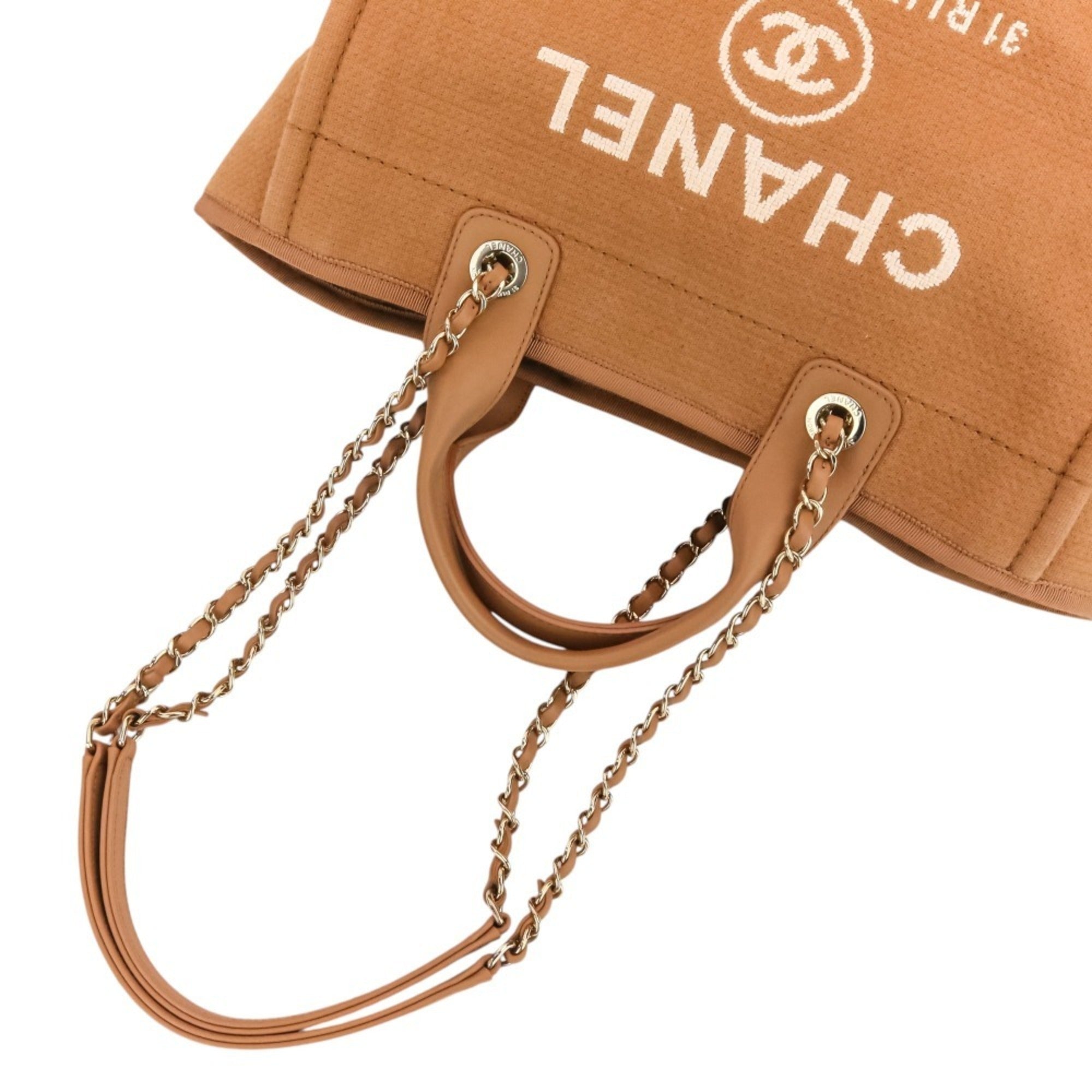 Chanel Pink Beige Fabric Handbag Pouch Shoulder Bag Tote Bag (Pre-Owned)