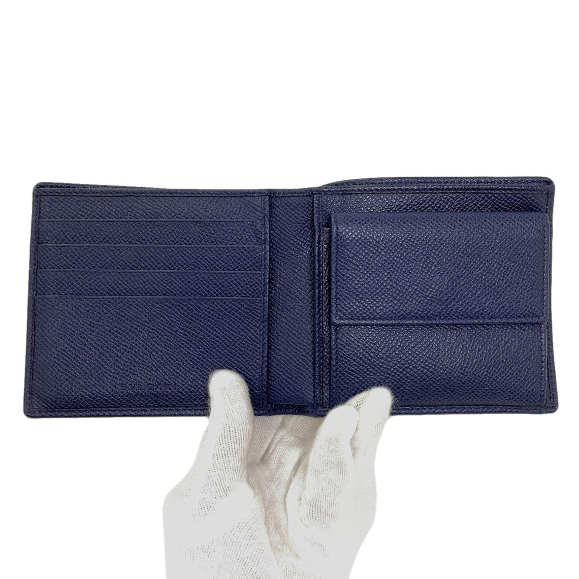 Bvlgari Navy Leather Wallet (Bi-Fold) (Pre-Owned)